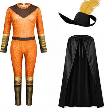 Halloween Yellow Cat Bodysuit for Women With Hat Feather and Cloak Adult
