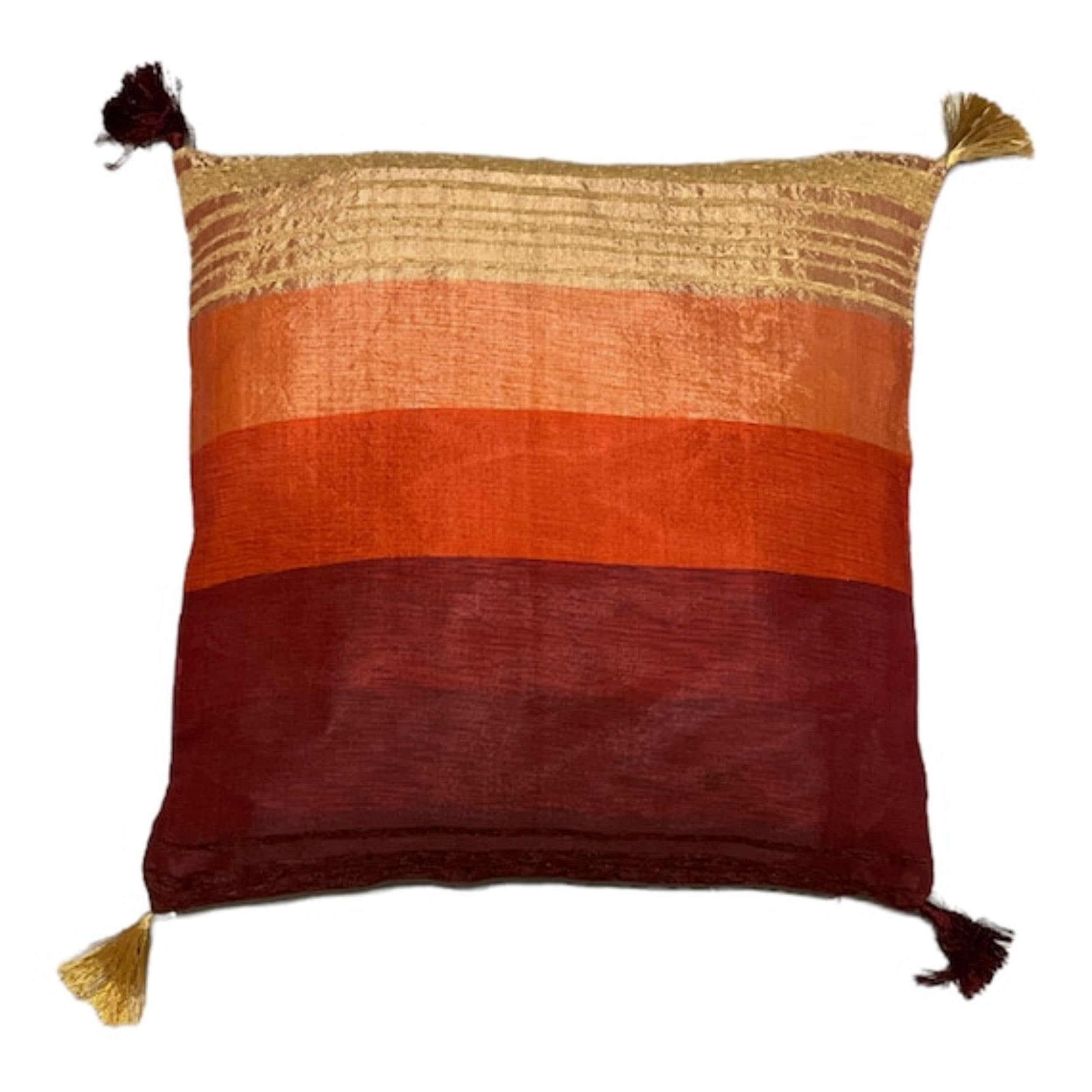 Moroccanity Moroccan Designer Style Cactus Silk & Chenille Handmade Cushion Pillow Cover With Tassels