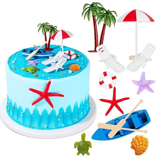 Patelai 12 piezas de decoración hawaiana para tartas de playa, silla de playa de verano y paraguas, decoración de palmeras verdes para temática