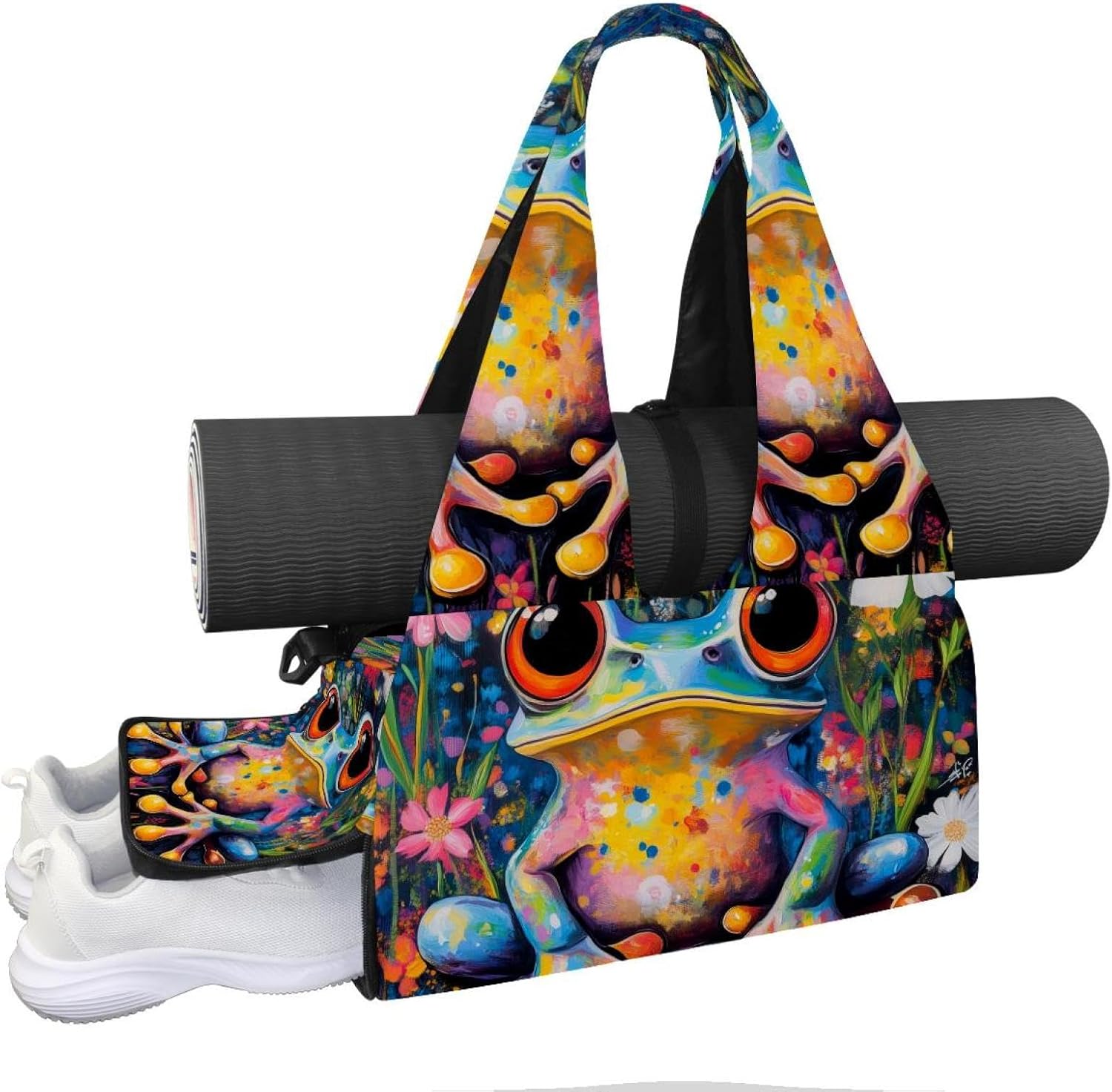 Yoga Mat Bag, Gym Workout Bag with Shoe Compartment, Dolphins Nebula Pilates Bag for Women, Quick Access Storage Yoga Tote Bag for Sports Travel Office