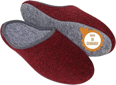 Pantoffelmann Zapatillas de fieltro con suela de fieltro | Rojo / Gris / Azul marino | Tallas 36–48 | Zapatillas de casa transpirables para mujer y hombre | Zapatillas elegantes y cálidas