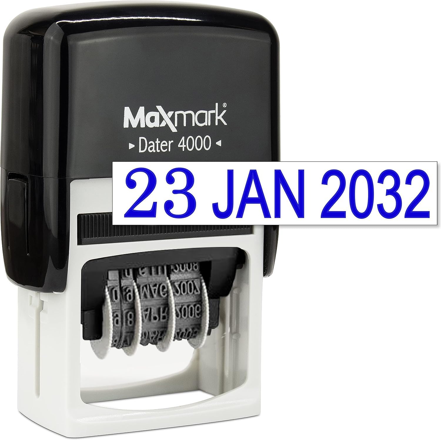 MaxMark 4000 Military Date European Format (DD/MM/YYYY) - Self Inking Date Stamp - Blue