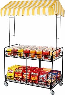 Street Vendor Cart with Canopy, Mobile Food Cart with Wheels for Vendors, Portable Snack and Beverage Vending Cart for Out...