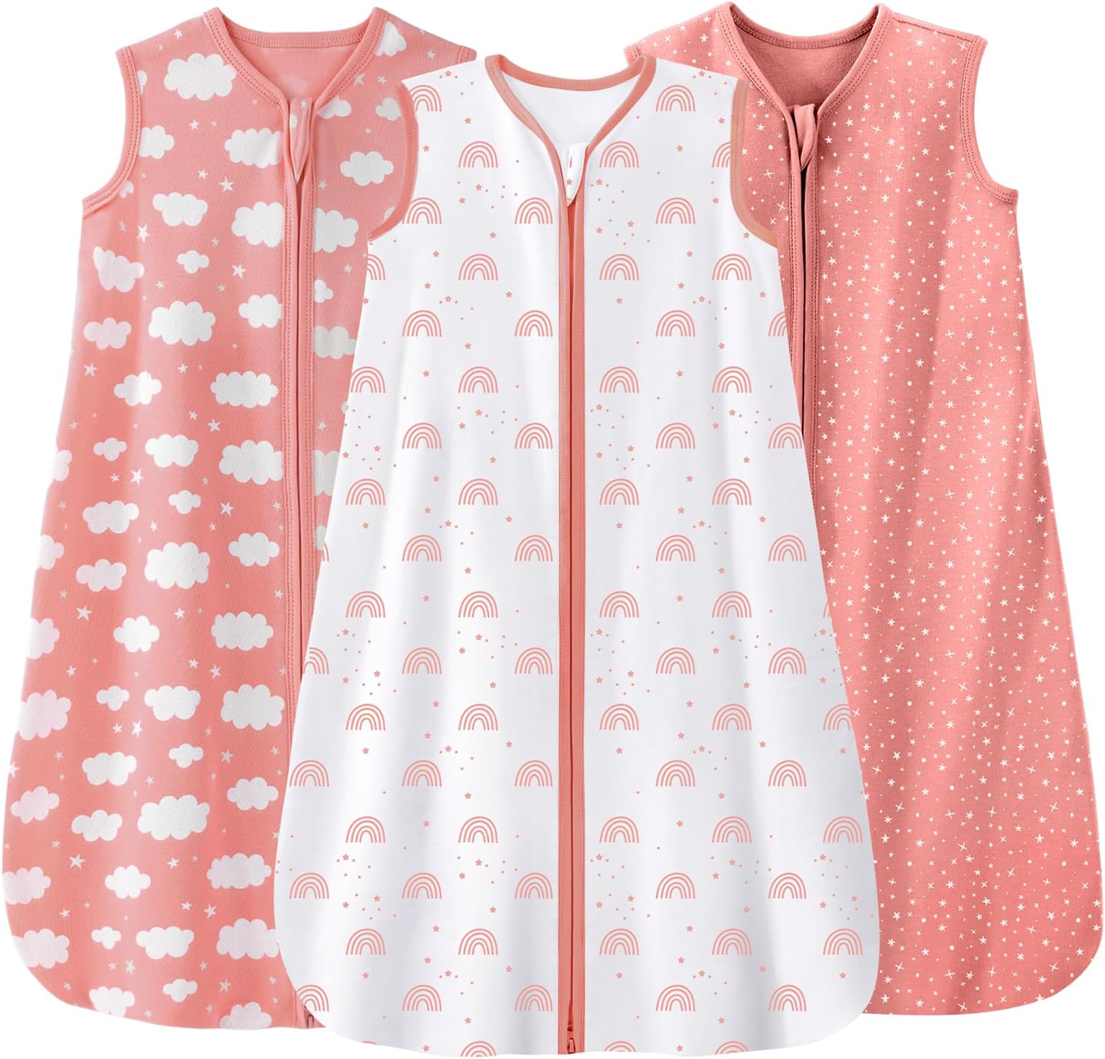 Unnivoll Baby Sleep Sack 12-18 Months 3 Pack 100% Cotton Lightweight 0.5 TOG Wearable Blanket Baby Sleep Bag with 2-Way Zipper for Infant Toddler Pink