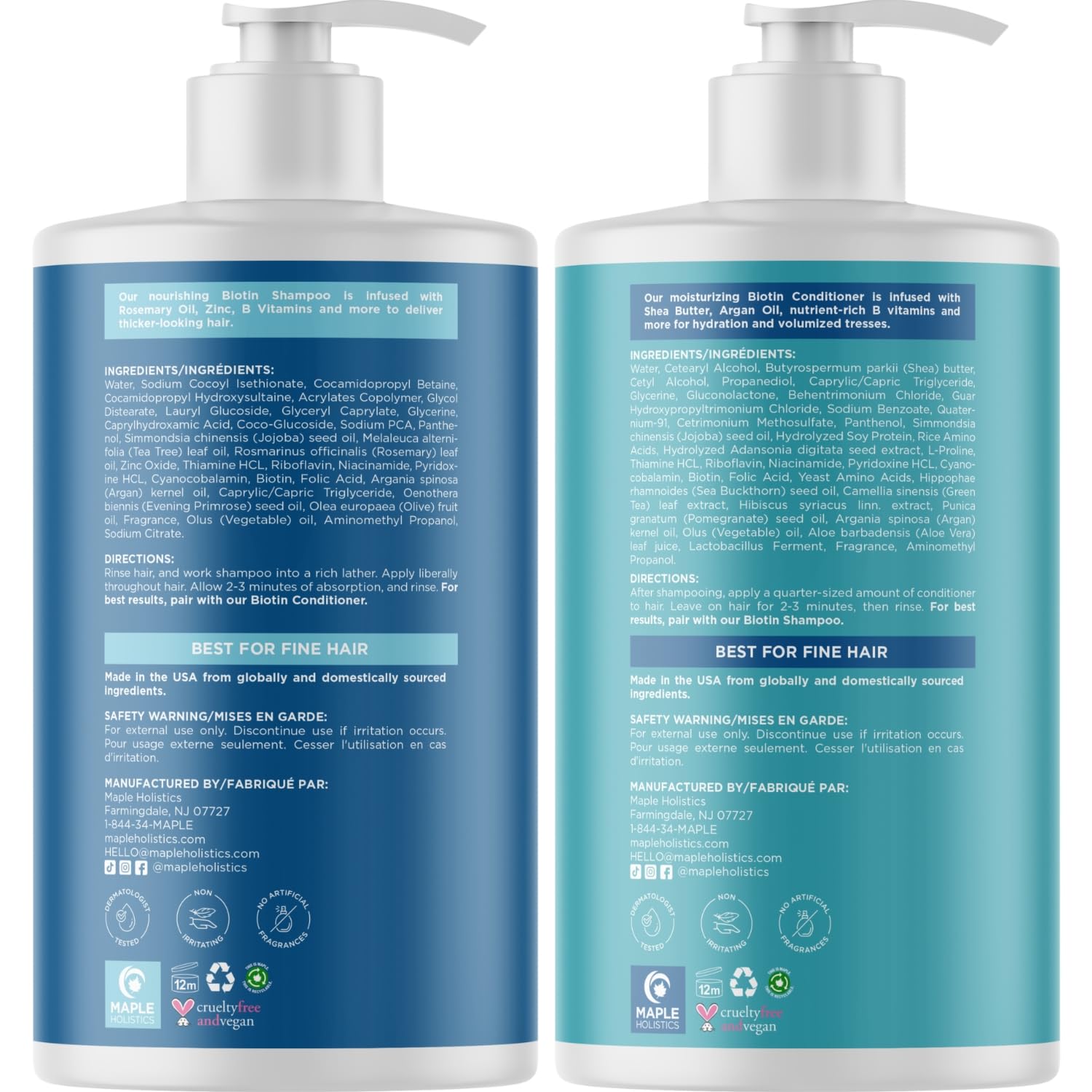 Feuchtigkeitsspendendes Biotin Shampoo und Spülung – Sulfatfrei für dünner werdendes Haar und trockene Kopfhaut – Volumenspendend mit Argan-Teebaum, Rosmarin und Kokosöl – 739 ml