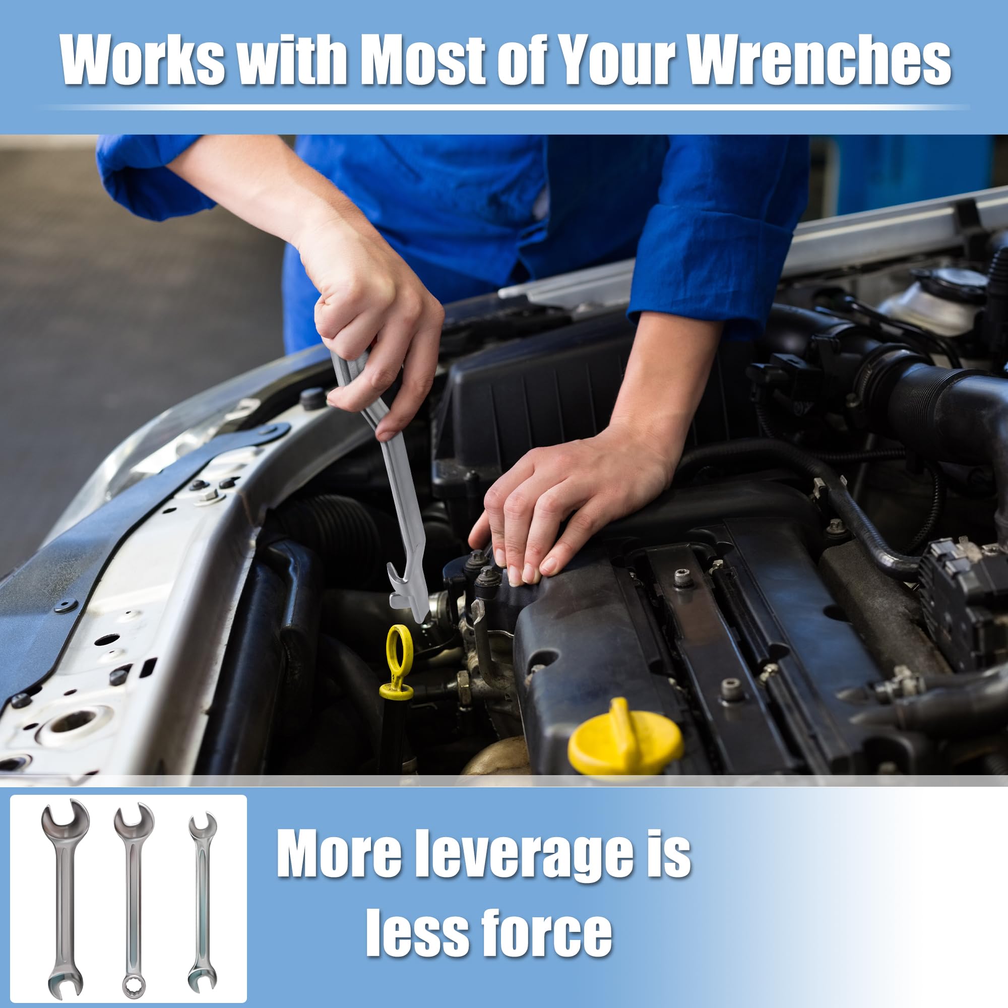 X AUTOHAUX Wrench Extender Tool, 15 Inch Torque Amplier with 1/2inch Square HOL, Silver Tone, 14.96" - Image 3