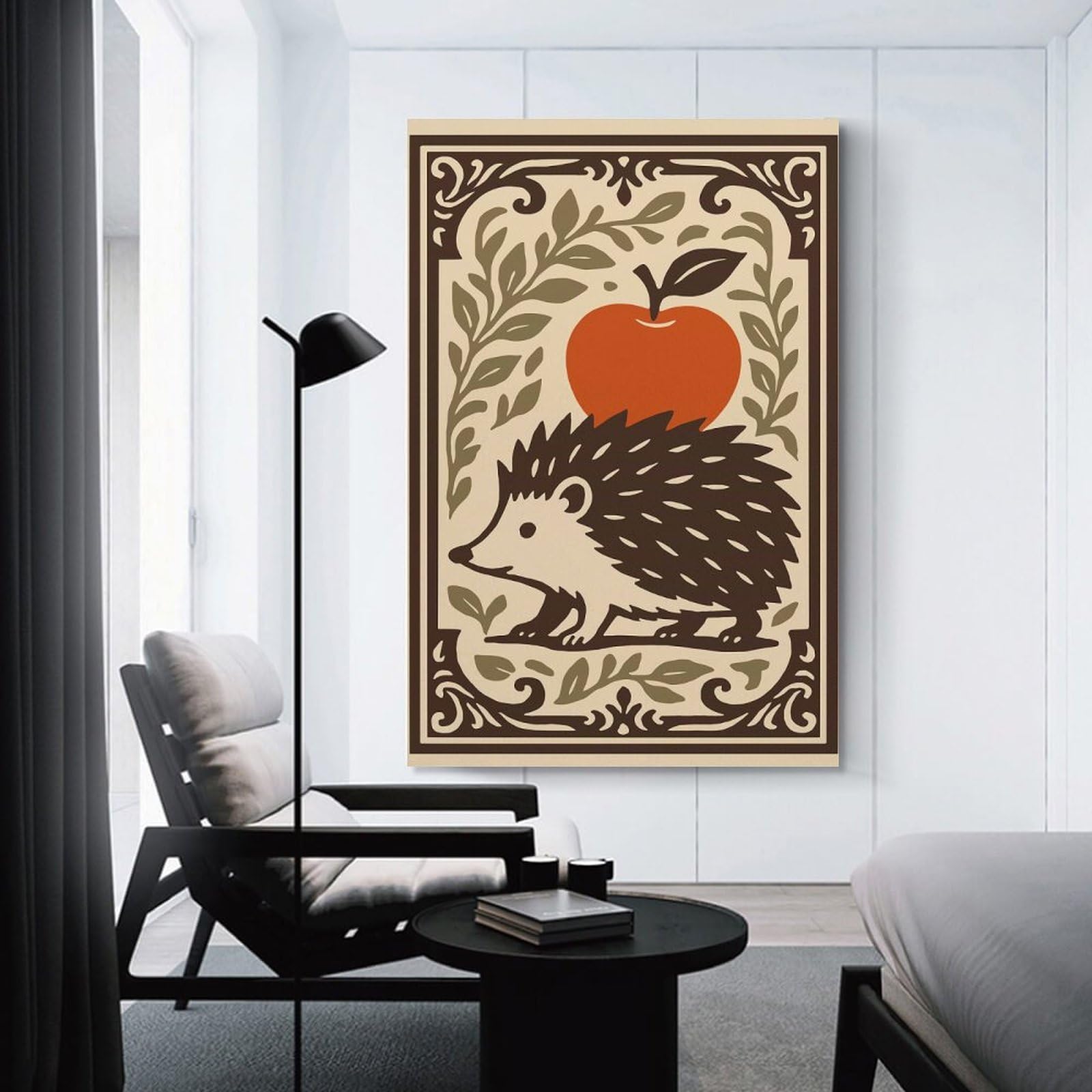 Junmoney Decorative Canvas Print Hedgehog And Apple Illustration, 12x18inch(30x45cm), for Office, Study Or Home Workspace, Decorative Artwork for Productive Spaces