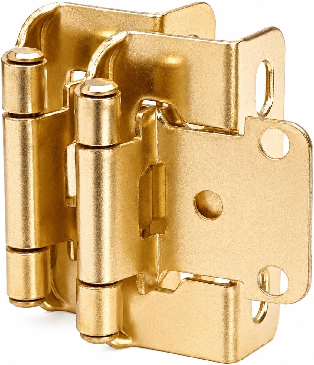 DecoBasics Partial Overlay, Semi Wrap Overlay Cabinet Hinges (Brass Plated, 25 Pair - 50 Pack) - Quick & Easy Installation