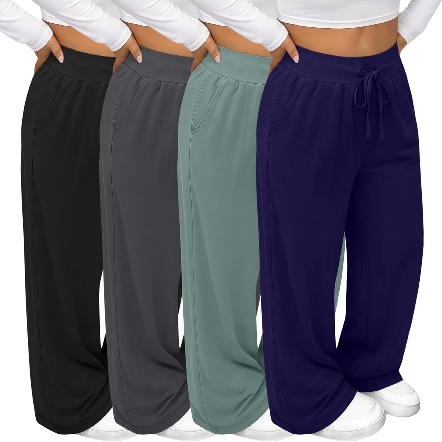 Oakgarden 4 Pack Women's Plus Size Sweatpants Wide Leg Baggy Drawstring Pants Yoga Casual Workout Joggers with Pockets