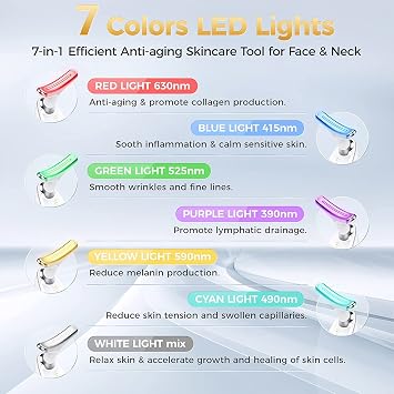 Electric Massager, Red Light TherapyFace Skin Rejuvenation & Neck BeautyDevice Neck Tightening & Wrinkle Removal Firming Device, EMS Care (7-Color LED Mode) (7-MRY-BAI-01)