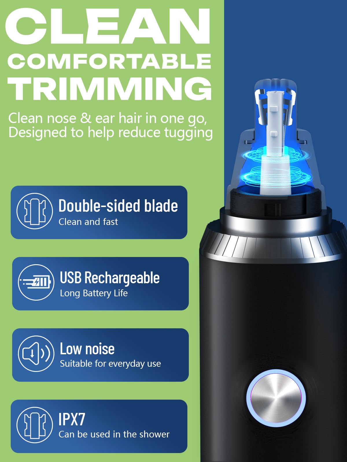 Rechargeable Nose Hair Trimmer for Men and Women, 2024 Upgrade, Painless USB Nose Trimmer, Ear and Nose Clipper, Facial Hair Removal, Easy to Clean, Dual Edge Blades, IPX7 Waterproof — view 3