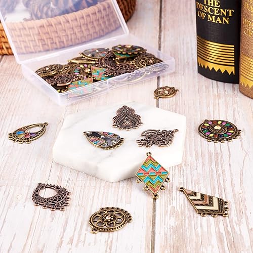 Vista 19 de FASHEWELRY 16 piezas de aretes de turquesa de estilo tibetano, joyería occidental redonda plana, joyería occidental, colgantes de piedras preciosas