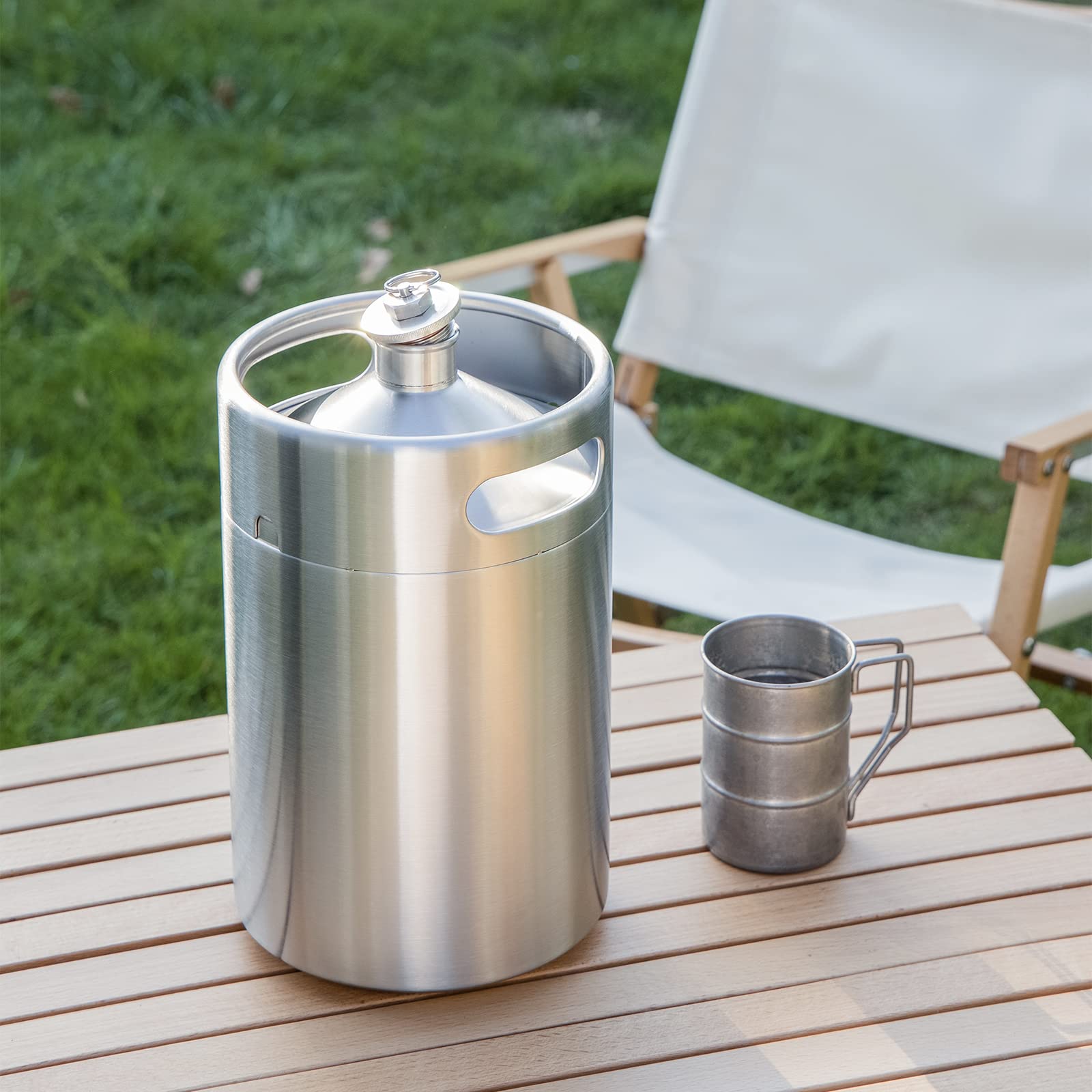 TMCRAFT Mini Growler Keg, fût de bière portable en acier inoxydable avec couvercle hexagonal en spirale pour brassage domestique, artisanat et bière tonneau