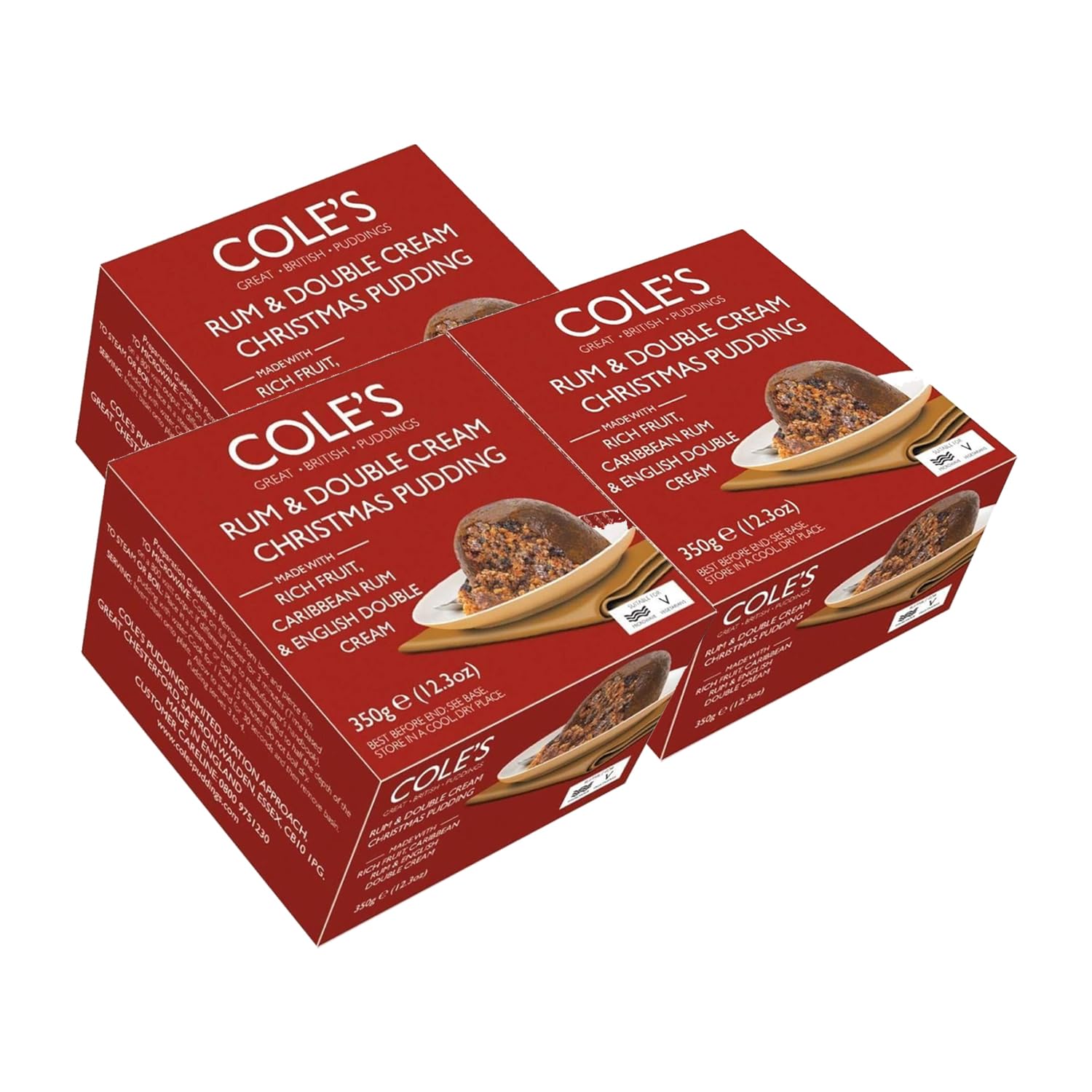 Coles Luxury Traditional Rum & Double Cream Christmas Pudding in Gold Foil 3x350g
