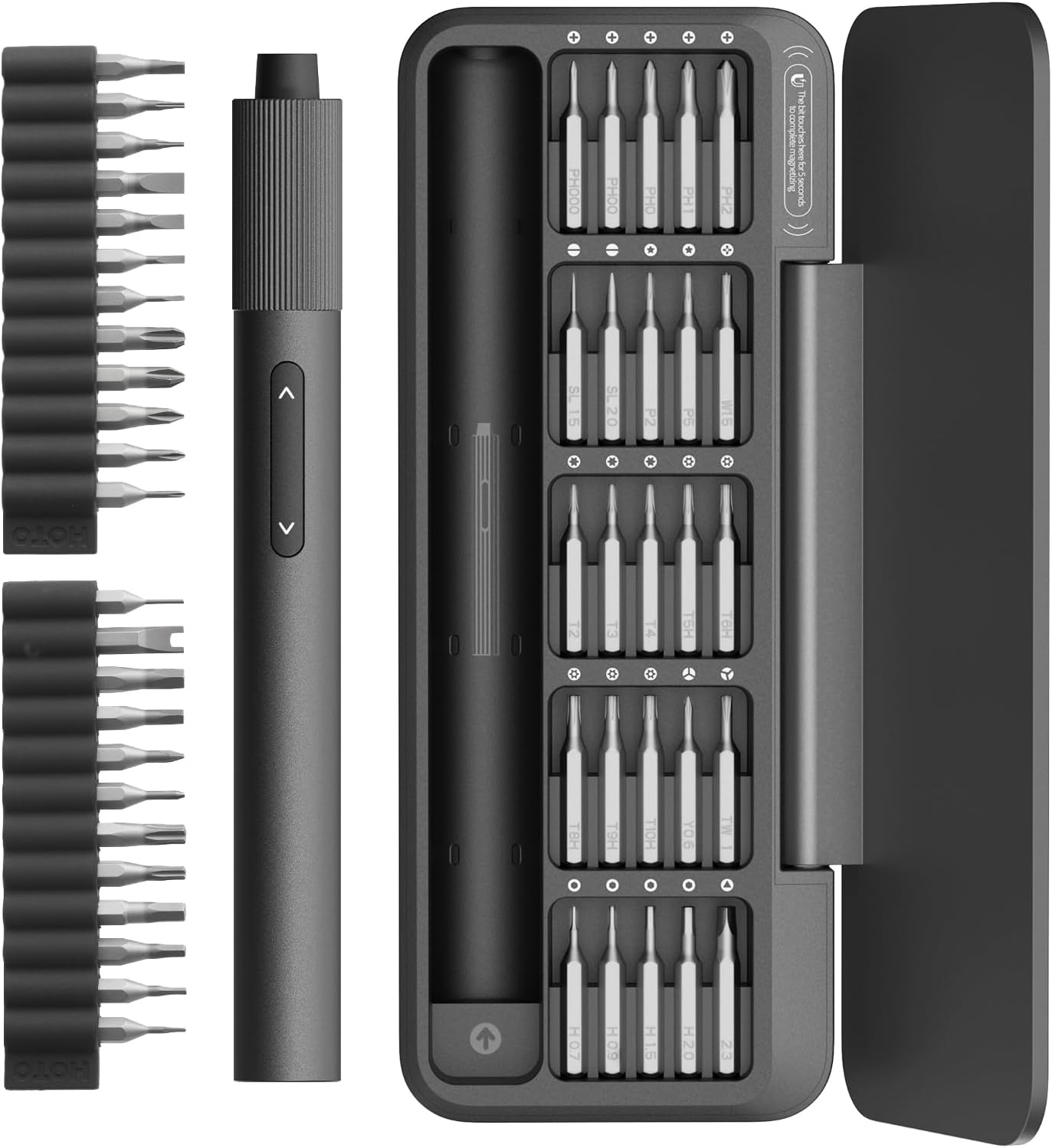 hoto 25+24 extra bits electric precision screwdriver set, magnetic small screwdriver set, mini electric screwdriver set for eyeglasses, electronics, watches, phones, laptops, cameras repair kit