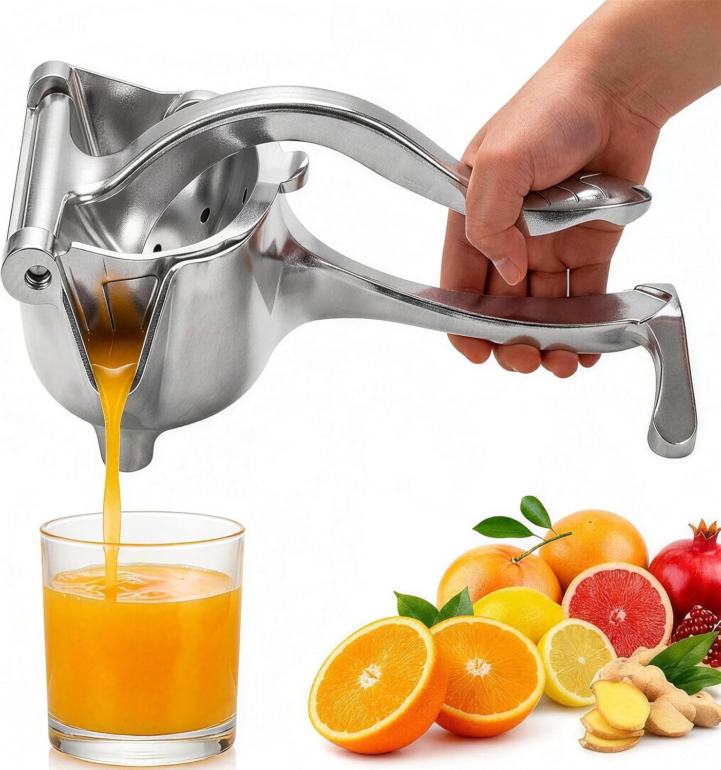 Hand Juicer Squeezer, Heavy Duty Manual Fruit Press for Pomegranate, Orange, Commercial Metal Citrus Juicer, Large Juice Squeezer for Lime, Grapefruit, Watermelon, Aluminum Alloy Extractor