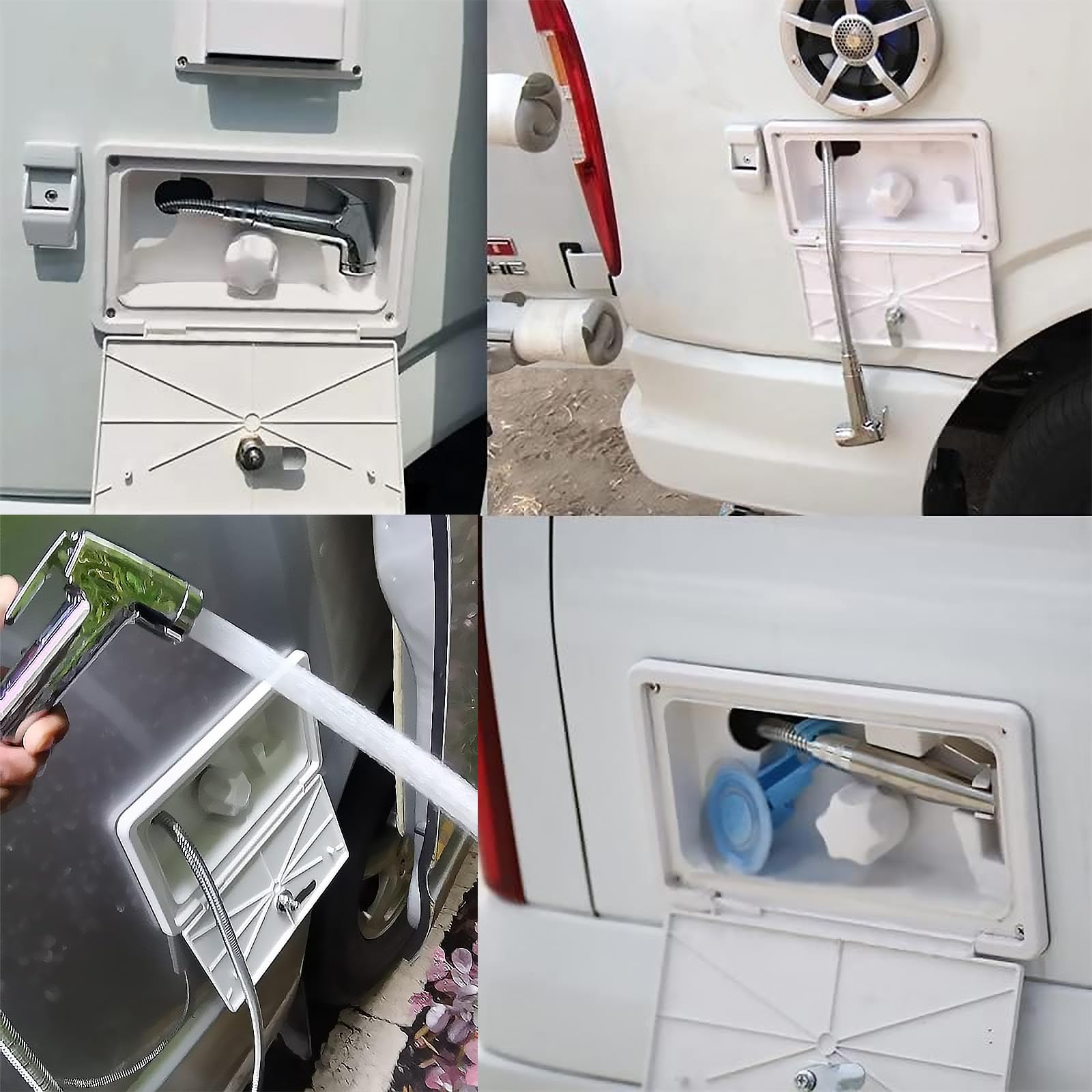 Ducha Extensible para Autocaravana Blanca con Manguera Metálica 1.5 M, Válvula Calor/Frío, Kit para Barco y Camping con Caja
