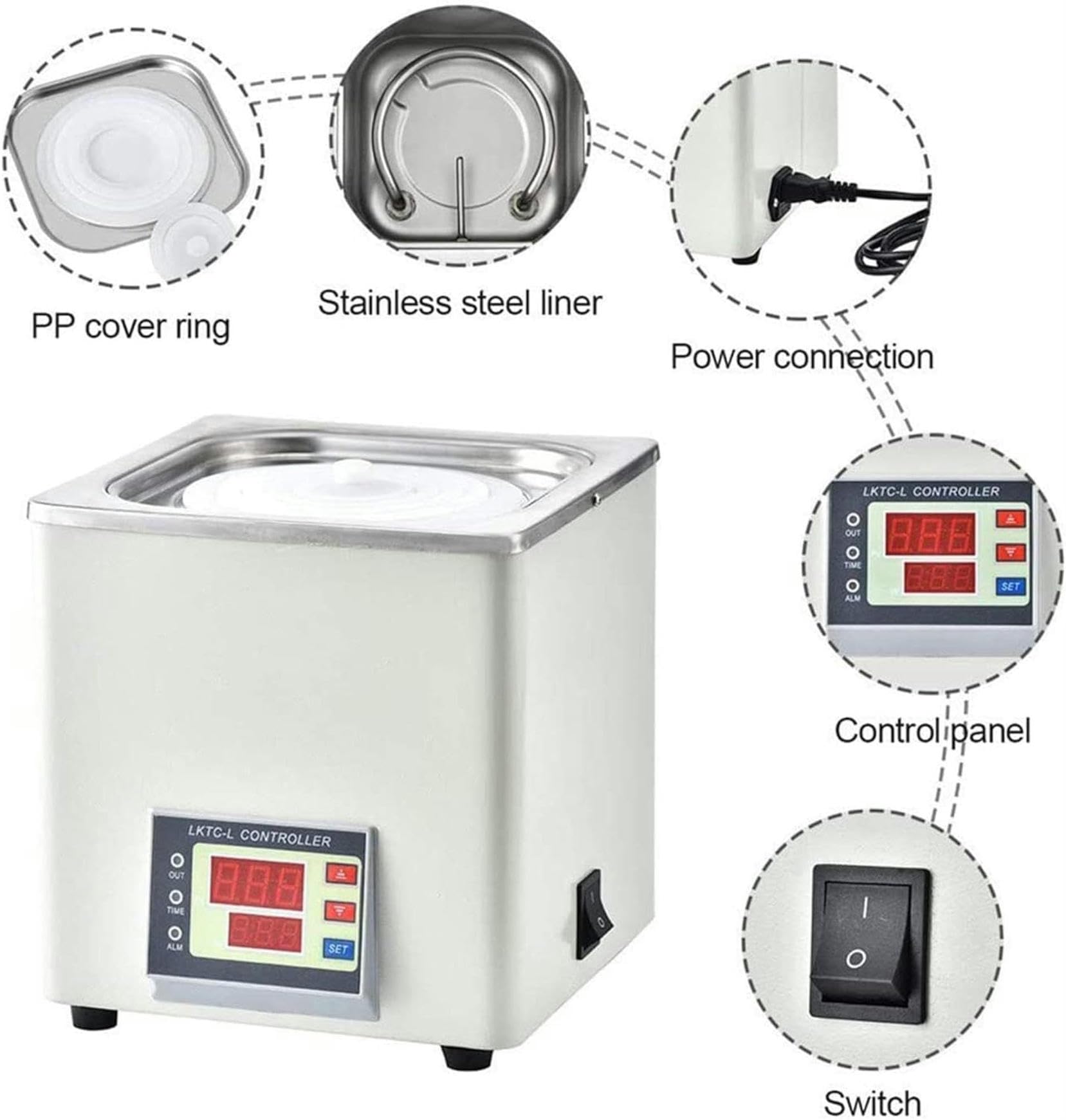 Baño María de Laboratorio con Temperatura Constante, baño María en el Orificio de Impacto, calefacción eléctrica, 220 V, 50 Hz, 2,6 l, baño María termostático Digital, Accesorios para baños María
