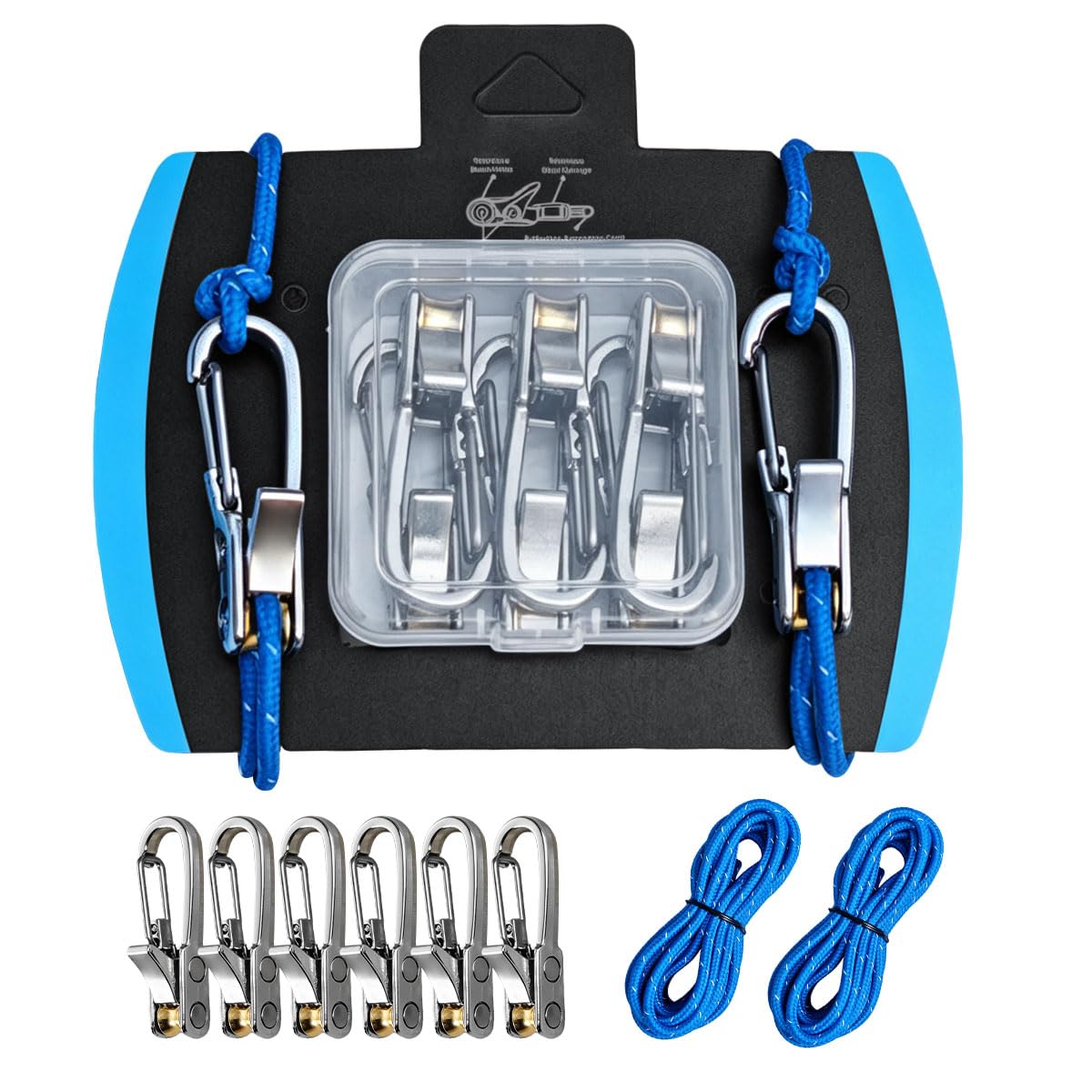 Rope Rollers 6 Pack with Paracord Tensioner Locking Buckle, Cord and Rope Tightening and Cinching Tool, Heavy-Duty Tie Down for Camping, Tarps, Guy Lines, Boating, Outdoor Gear, with 2 Cord