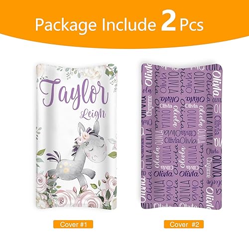 Miniatura 2 de Juego de fundas para cambiador personalizadas, tejido de jersey, ultrasuave, unisex, impermeable, con nombre personalizado, para bebés, niños y