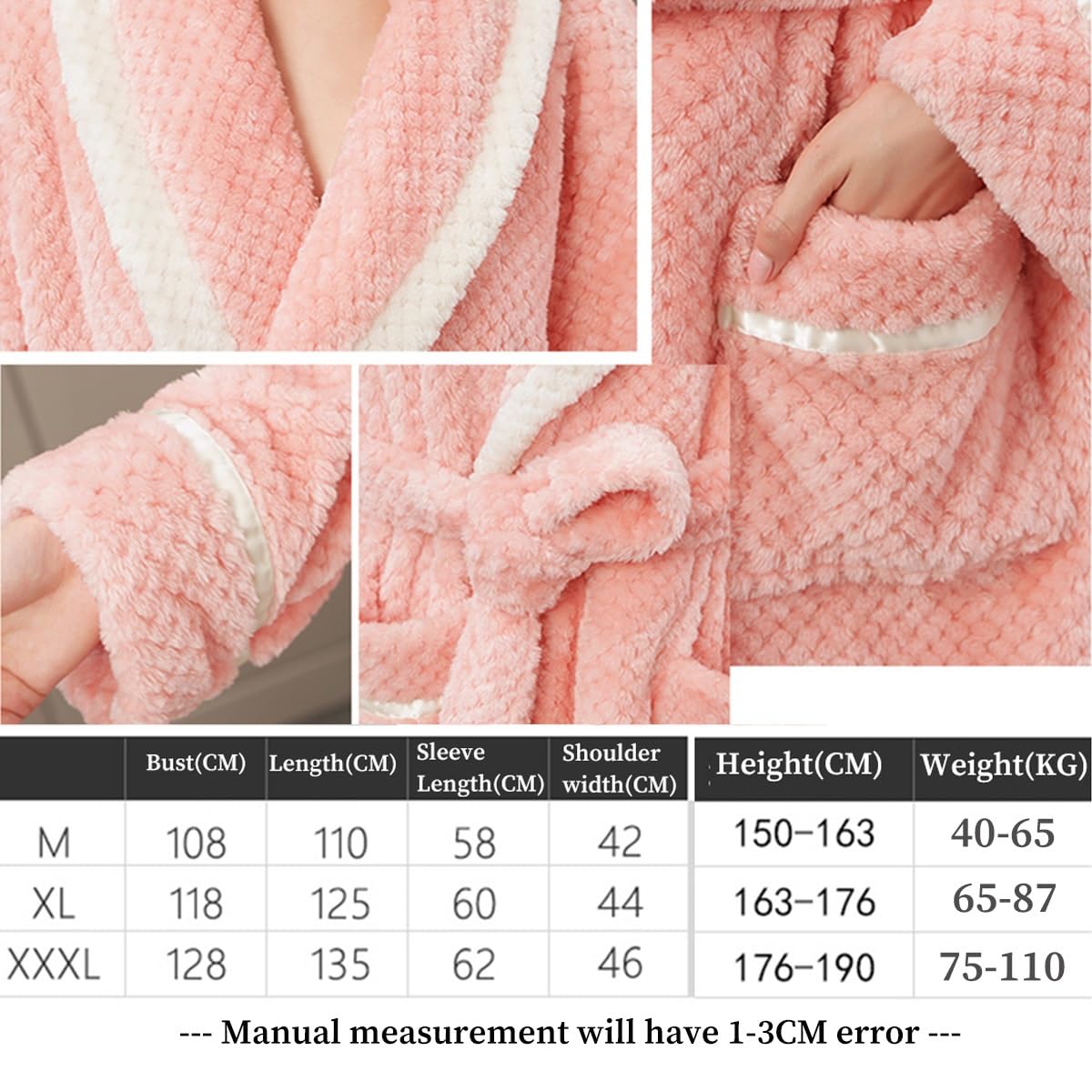 Szlafroki Damskie Flanelowe Szlafroki Męskie Bielizna Nocna Koszule Nocne Długi Rękaw Ciepłe Kimono Szlafroki Koszula Nocna Z Kieszenią(/Blue,3XL women)
