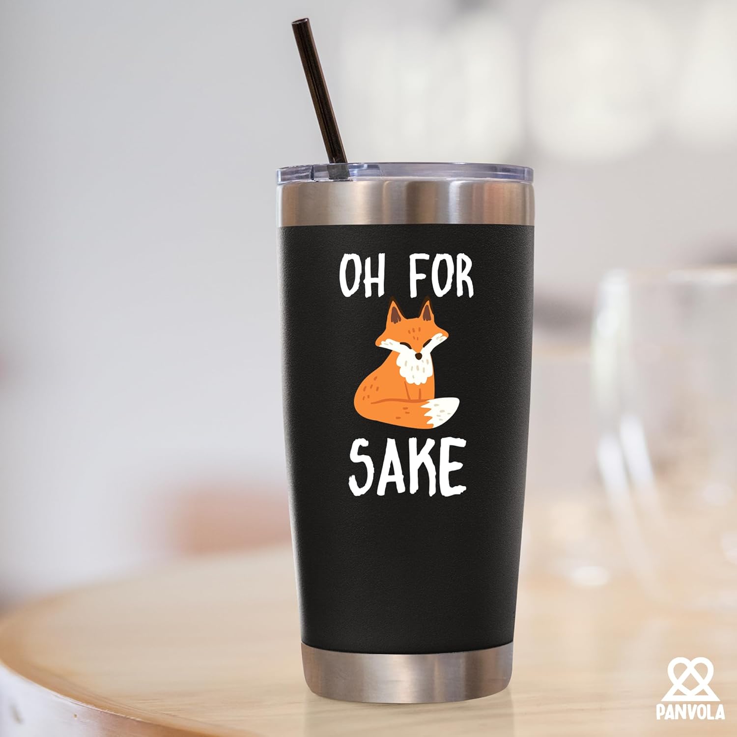 Panvola Oh For Fox Sake Travel Mug Funny Sarcastic Gifts For Coworker Office Gifts Fox Lover Sarcasm Joke Humor Vacuum Insulated Tumbler Stainless Steel With Removable Lid and Straw (Black, 20 oz) - Image 7