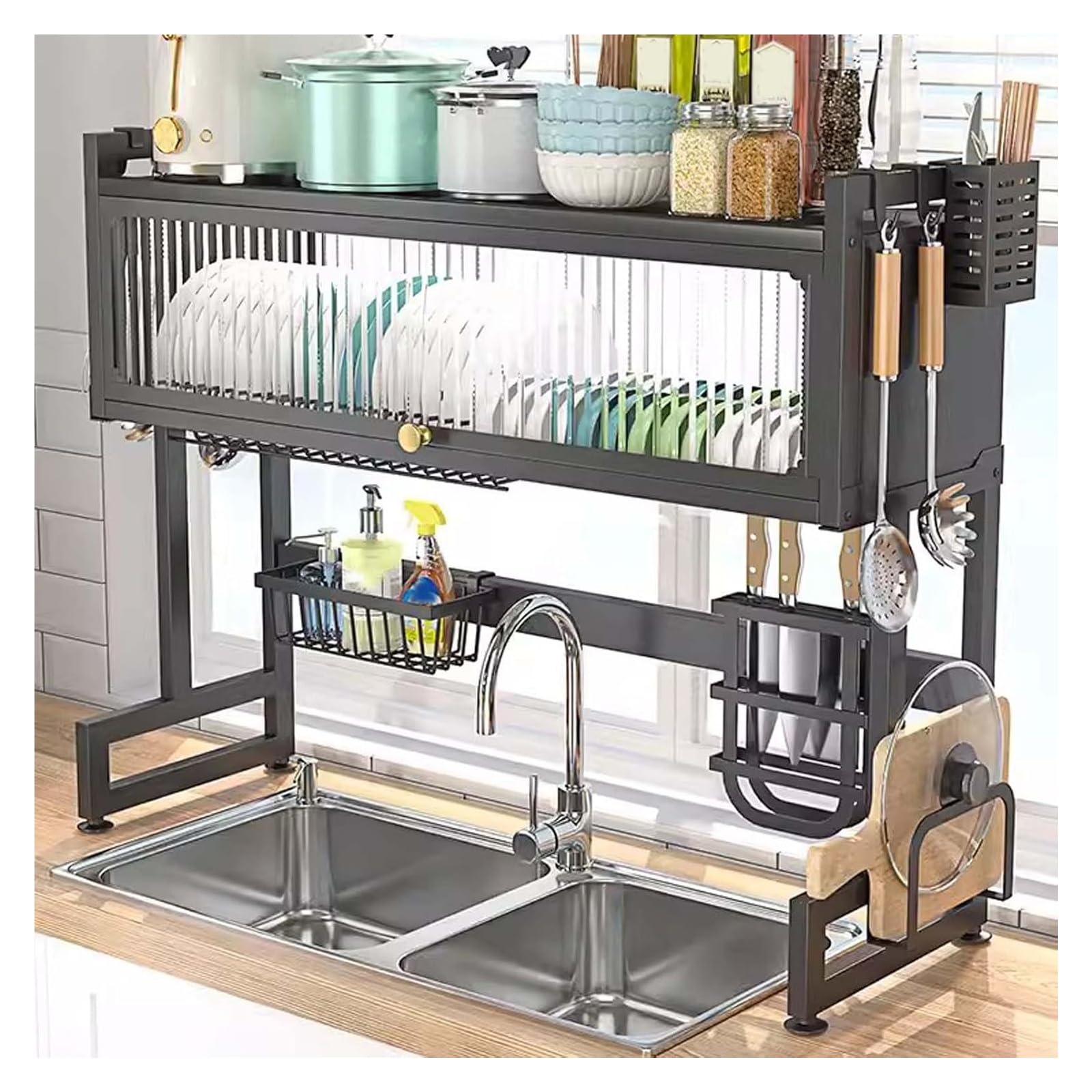 Égouttoir à vaisselle avec couvercle grande capacité pour plan de travail de cuisine 30x12x31"