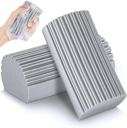 2-Pack Damp Clean Duster Sponge, Magic Cleaning Sponge Baseboard Cleaner Duster Sponge Tool, Dusters for Cleaning Baseboards, Vents, Mirrors, Ceiling Fan & Cobweb, No Dust Flying and Spreading