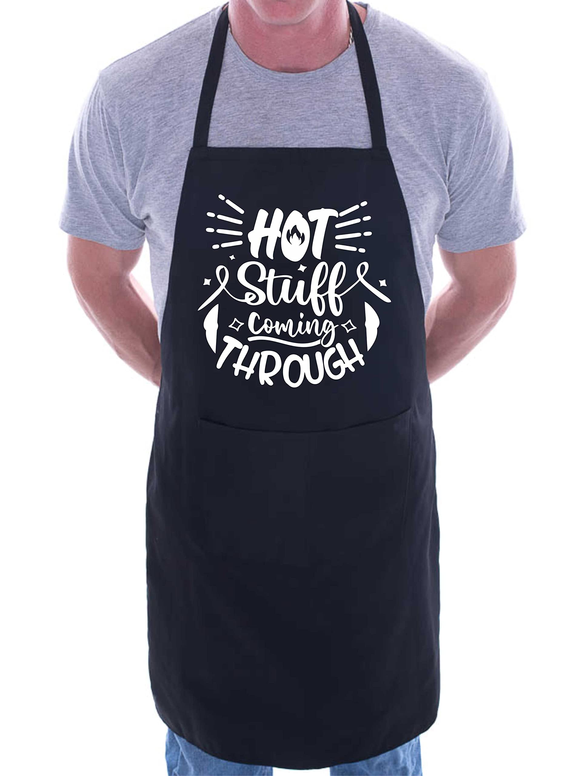 Print4U Hot Stuff Coming Through Apron Novelty Baking BBQ Cooking Black