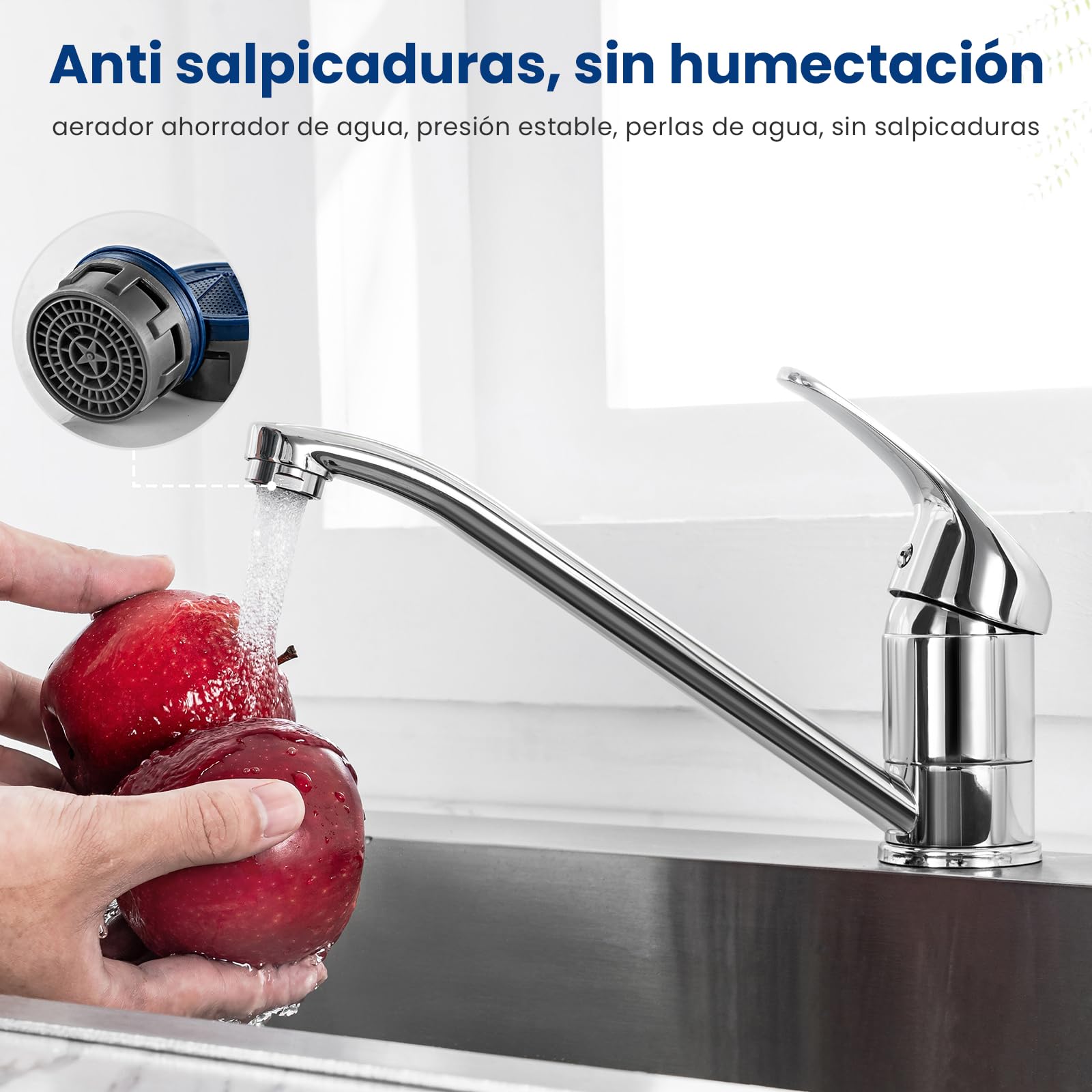 CECIPA Grifo Cocina con Caño Alto,Grifos Cocina Fregadero Giratorio 360°,Torneira Cozinha Agua Caliente y Fría de Acero Inoxidable 304,Resistente a la Corrosión Torneira monomando cozinha, Cepillado — view 2