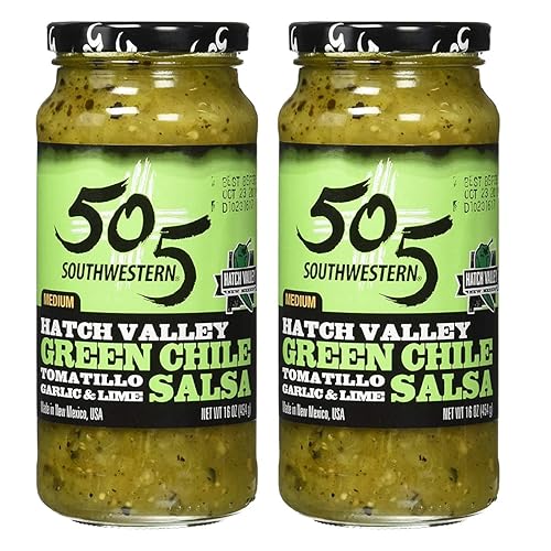 505 Southwestern - Tarros de 16 oz Salsa de Chile Verde - Tomatillo, Ajo y Lima - Mediano (paquete de 2) con Recetas por Beying Malleyteen