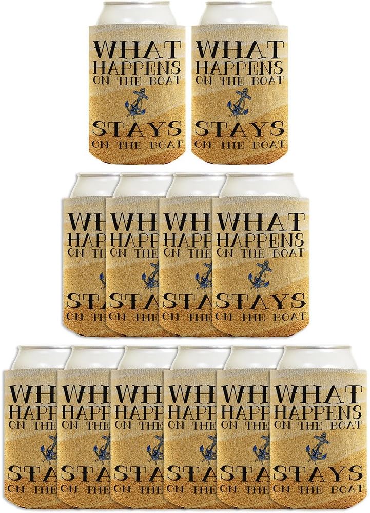 Funny Beer Coolie What Happens On Boat Stays Boating Gift 6 Pack Can Coolies