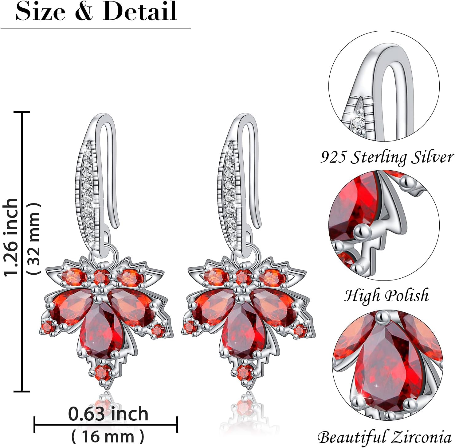 Fall Maple Leaf Earring S925 Sterling Silver Thanksgiving Orange Red CZ Hoop Dangle Drop Earrings For Women Christmas Gift - Image 6