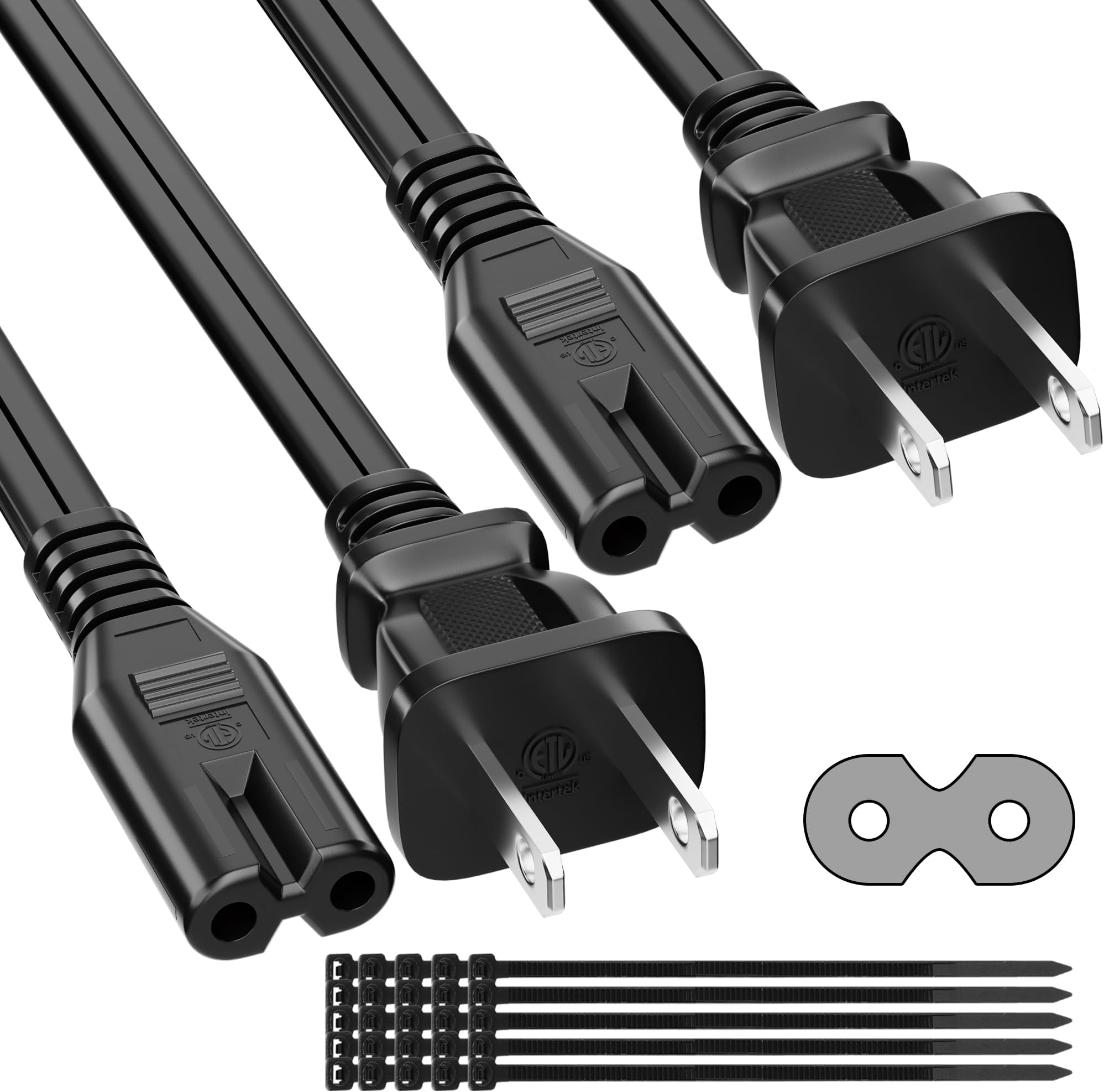 Power Cord 10 Feet (2 Pack), AC Power Cable, 18AWG, 7A, 125V, 2 Prong TV Power Cable Replacement, for PS4, PS5, Playstation, Speaker, Monitor, Printer, Xbox, Wall Power Cord Replacement -Black