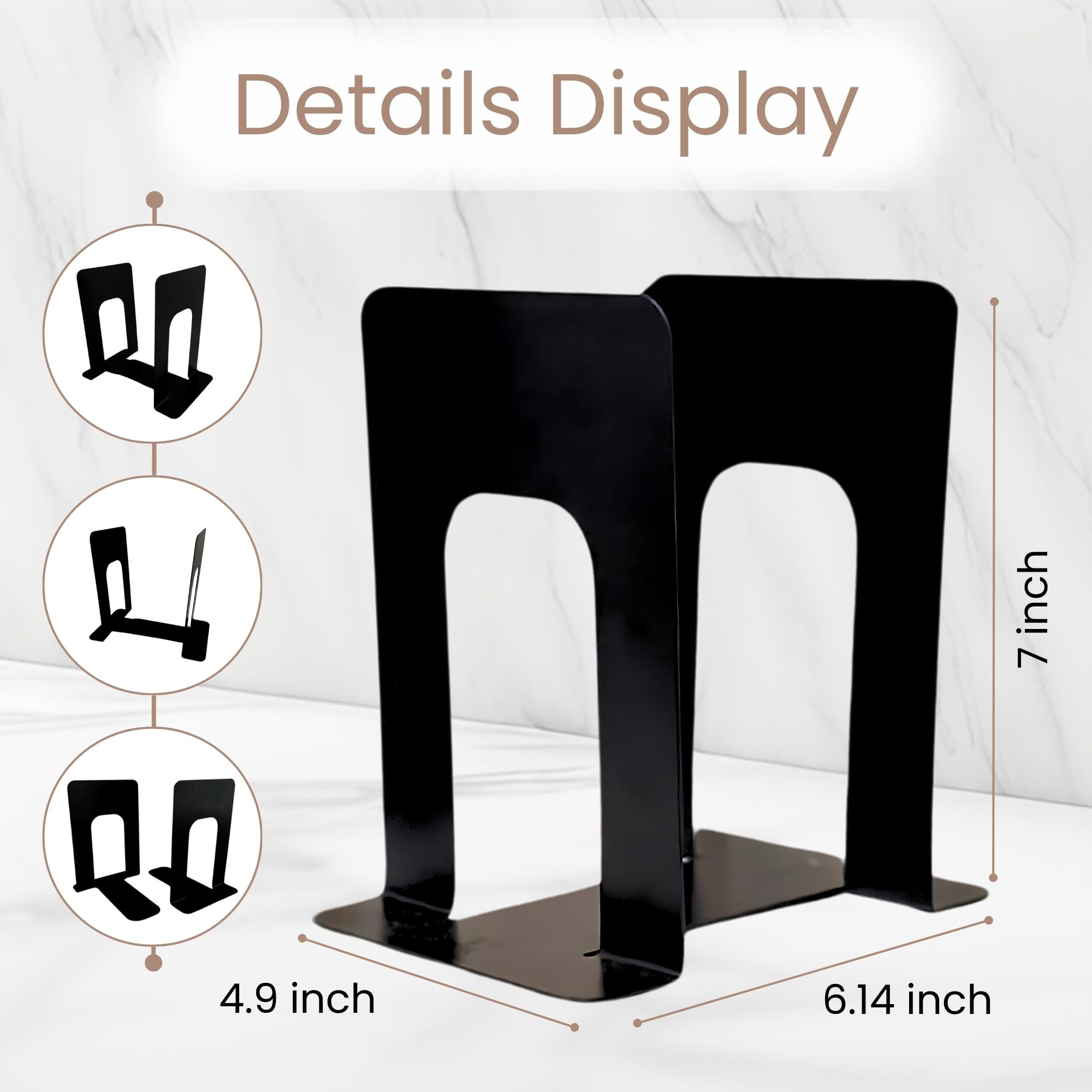 Bookend Shape Book End Heavy Duty Metal Bookends – 4 Pairs Black T-Shape Bookends ...