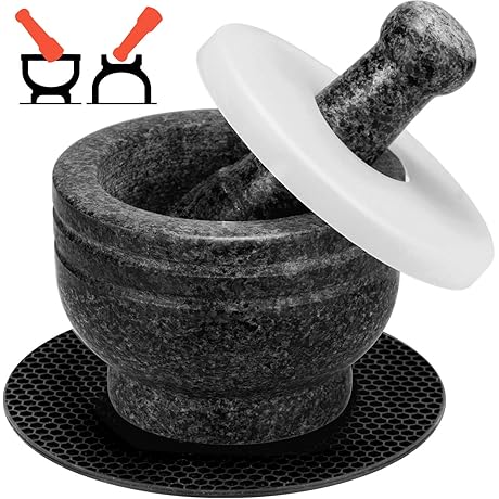 Tera Granite Mortar and Pestle Set 2-in-1: Spice Grinder, Herb Crusher, and...