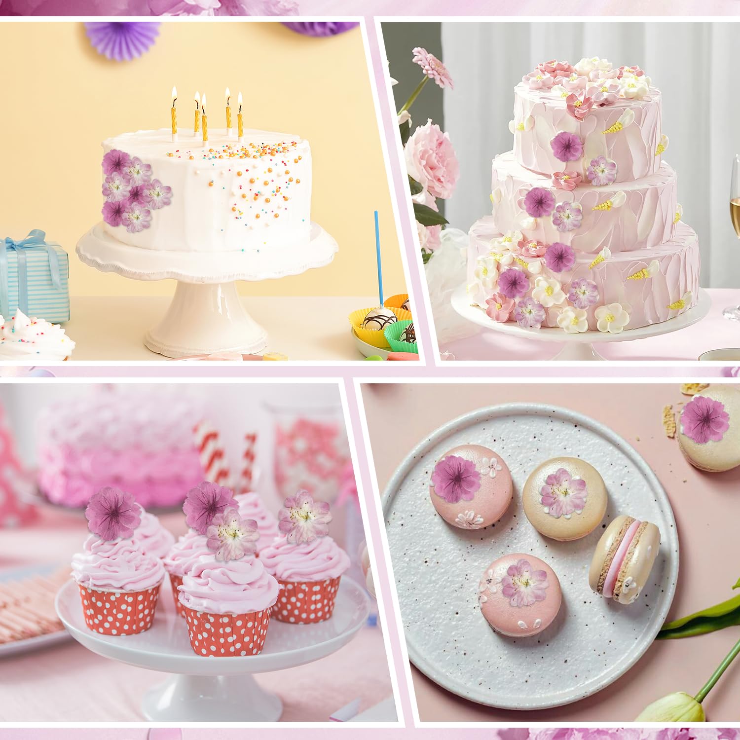 48 Uds. Flores Secas Naturales, para Decoración de Pasteles, Toppers de Cupcakes y Adornos para Cócteles (Sakura Flores de Cerezo)