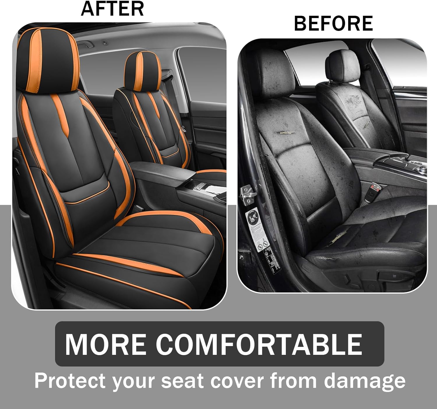 Car Seat Covers Fit for 95% of MINI 2000-2024,Premium Faux Leather Seat Cover | Breathable Waterproof Sports Drive in Style,Easy to Install Seat Covers (Full Set/Black - Orange)