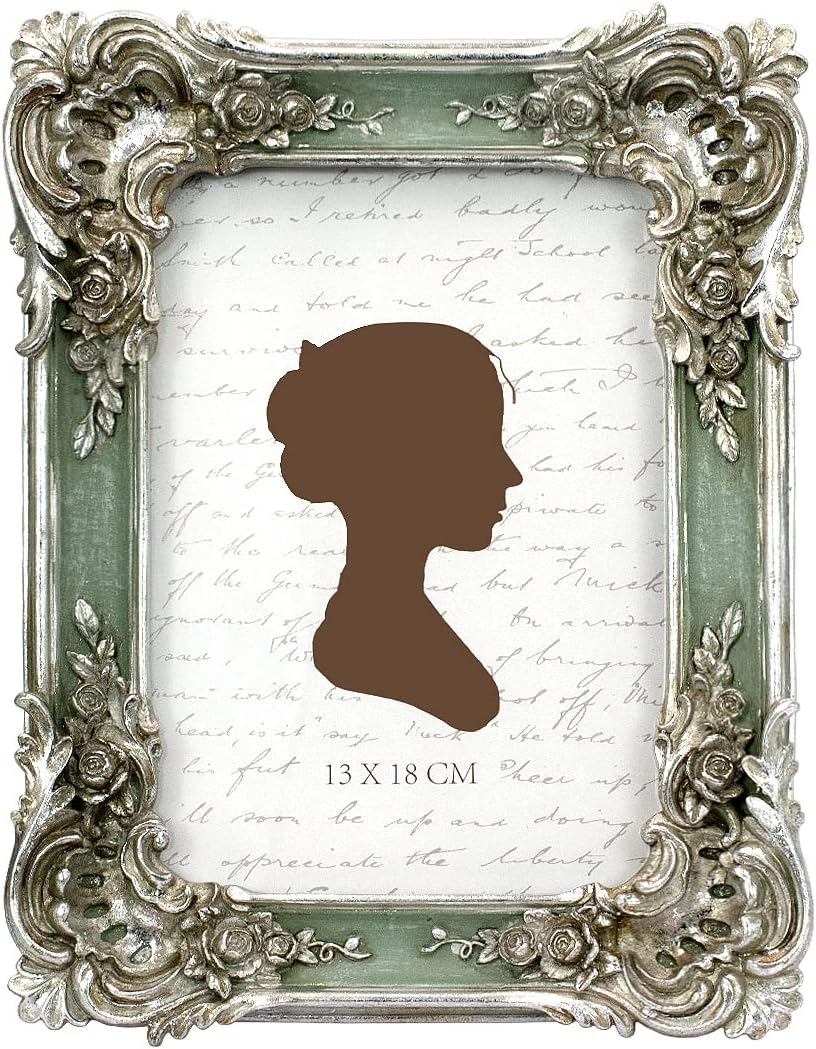 AELS 8x10 Inch Vintage Picture Frame, Elegant Antique Photo Frames with Glass Front, Photo Display, Tabletop Wall Hanging, Gift Ideas, Silver and Green