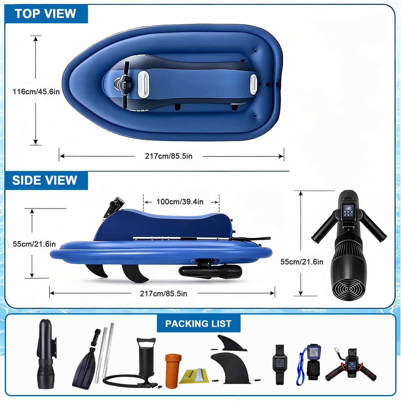 Bateau Gonflable Et Scooter sous-Marin 500W-10000mAh | Planche De Surf Électrique Pour Adulte, Charge Maximale 150 Kg, Équipement De Plongée En Mer Pour Sports Nautiques