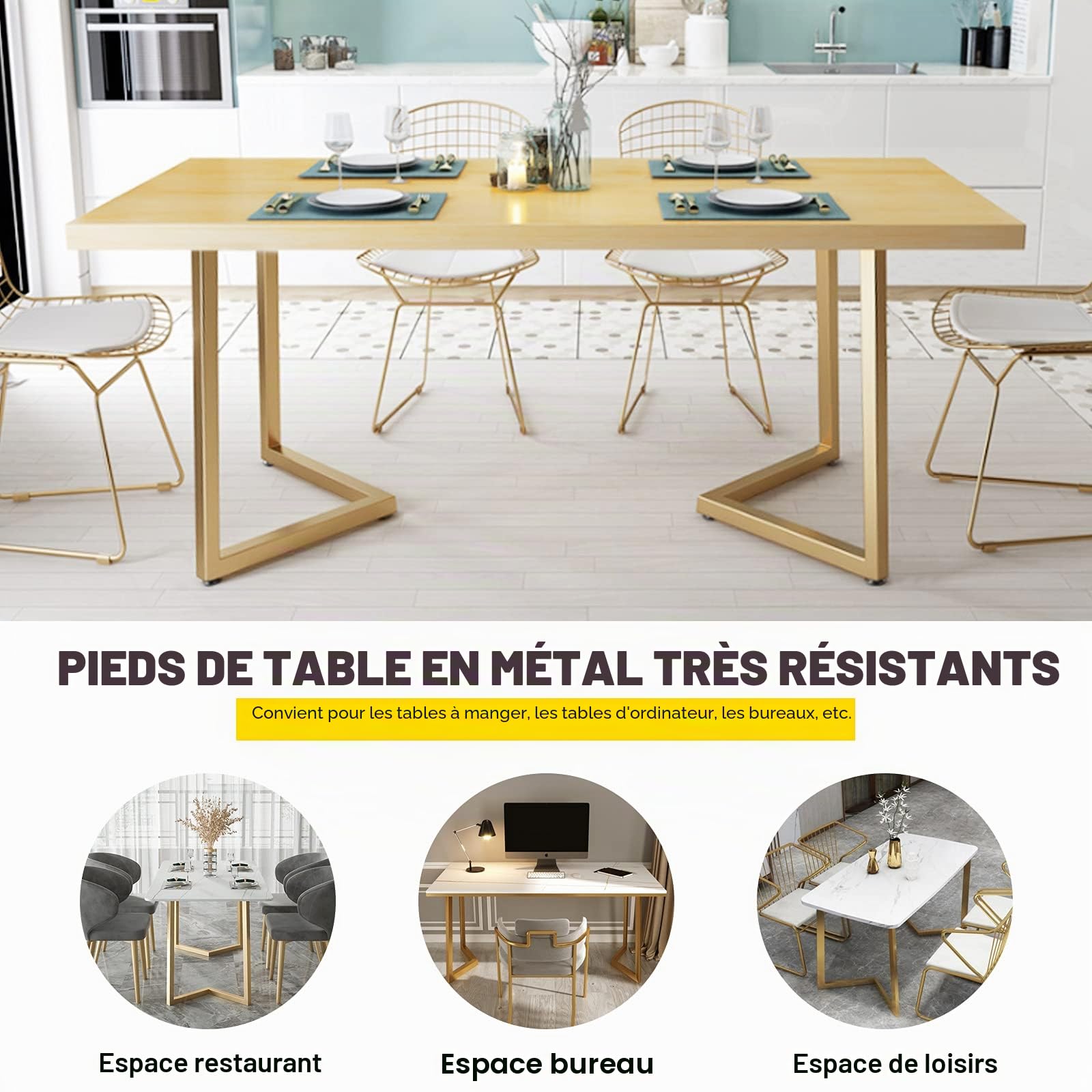 Pied Meuble Scandinave Pied de Table Industriel DIY Pieds pour Table avec Vis + Protège Pieds (Forme en V-H71cm, Jaune brunâtre)