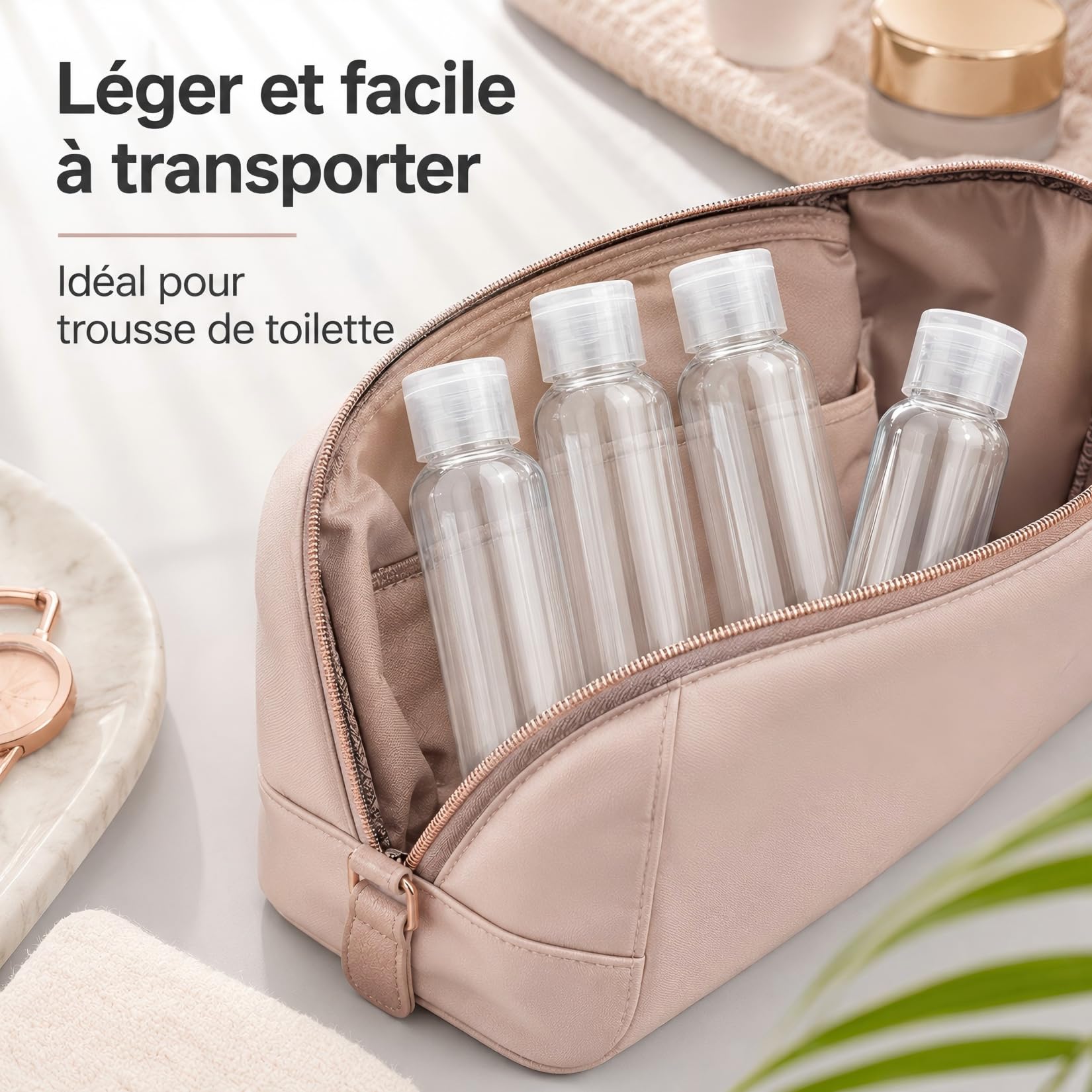 Kit de 4 Flacons de Voyage Vides Transparents 20 ml en Plastique, Accessoires de Voyage Pratiques pour Cosmétiques, Lotion, Shampoing et Gel Douche