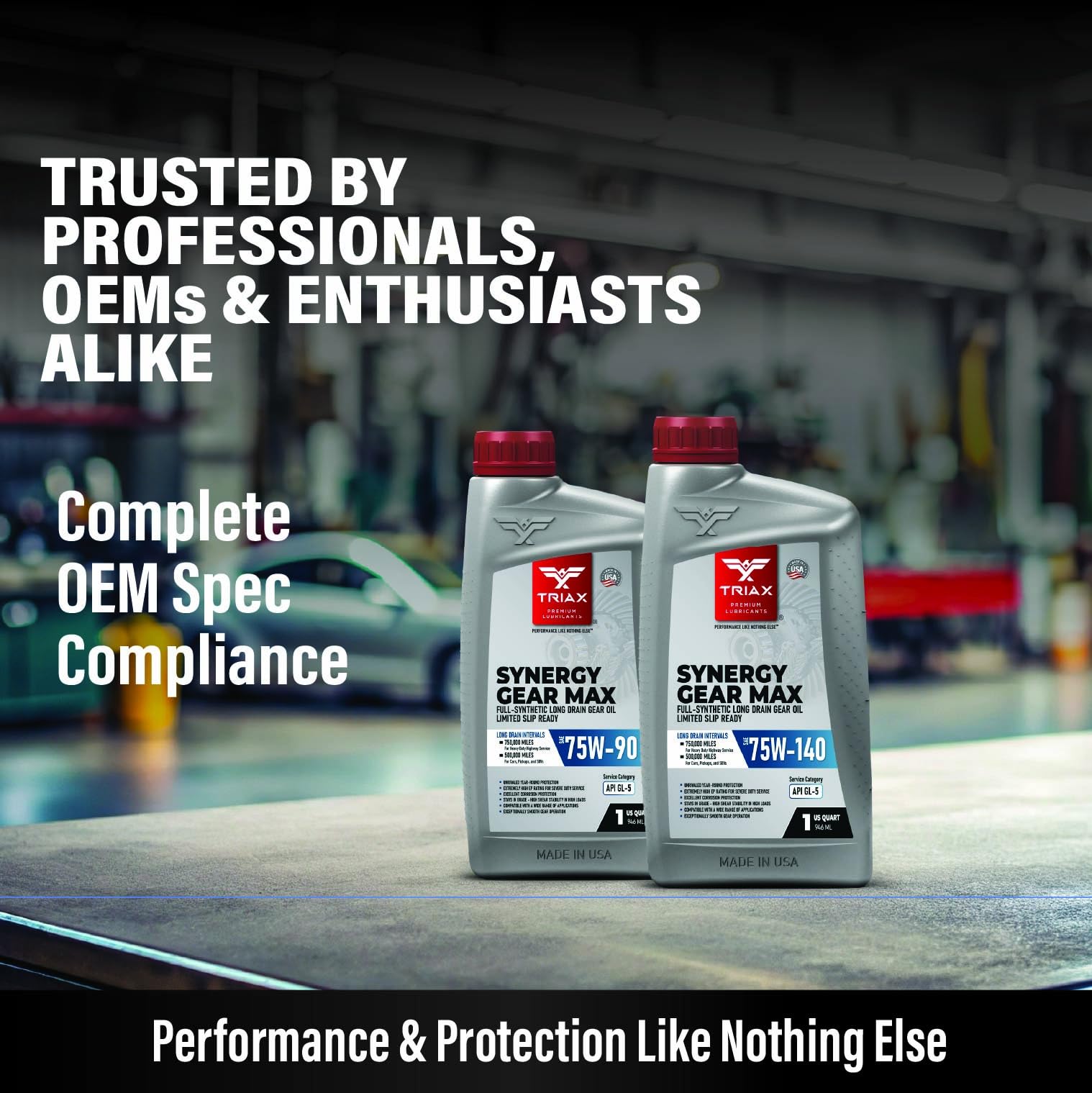 TRIAX Synergy Gear MAX 75W90 Lubricante para Transmisiones manuales, Cajas/diferenciales, Deslizamiento Limitado GL-5, intervalo de Cambio ultralargo 800.000 kilómetros (1 galón)