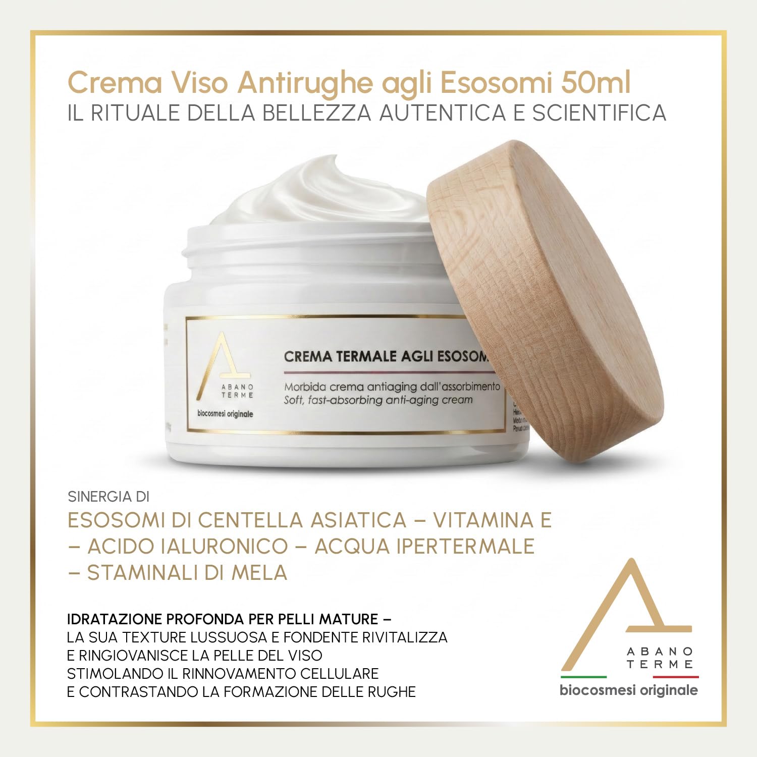 50ml Crema Viso Antirughe Idratante Esosomi Centella Asiatica e Acido Ialuronico BIO - Rigenerante Notte e Giorno con Staminali di Mela - Rimpolpante Rughe Profonde Pelli Mature Donna e Uomo