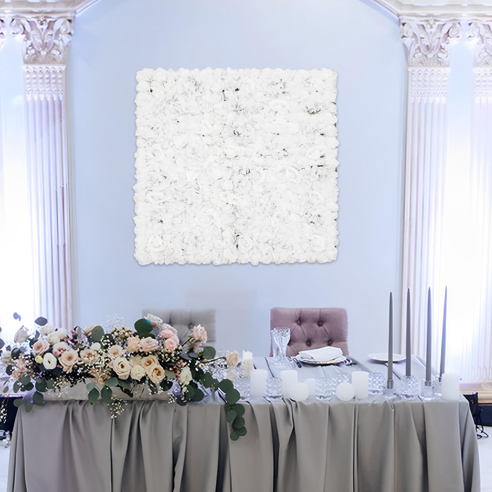 Panel de pared de flores, 1 x 1 m, pared de flores, flores de seda, decoración de pared cuadrada, decoración de pared para bodas, fiestas, accesorios de estudio fotográfico, etc, verde y
