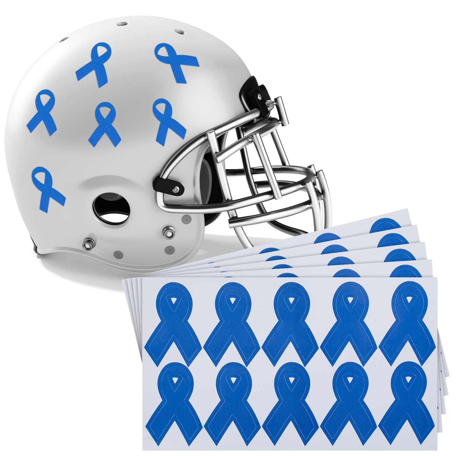 Jenaai 100 Pcs Prostate Cancer Awareness Ribbon Stickers Blue Football Helmet Decals Football Helmet Stickers for Cancer Awareness Events Support