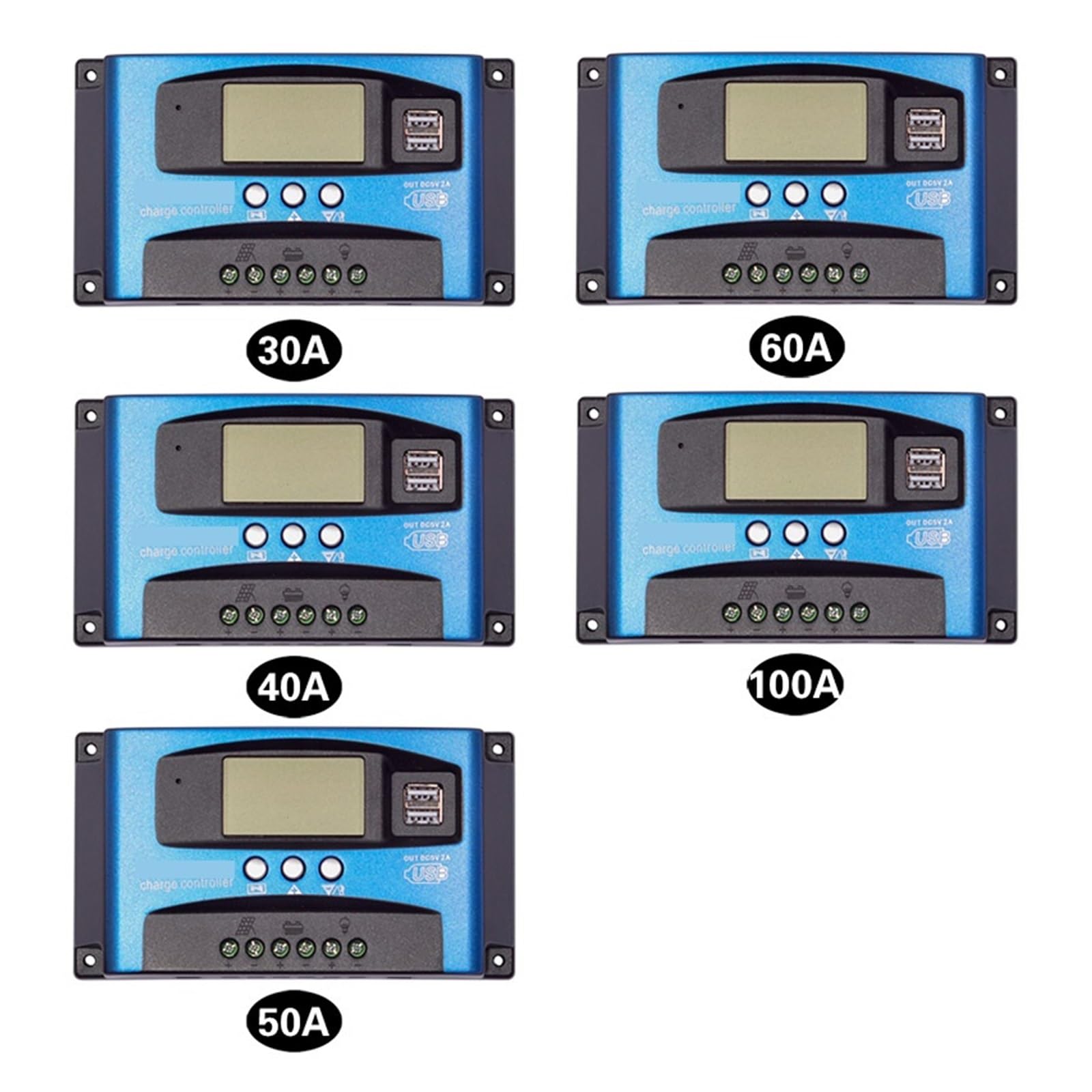 Controlador De Carga Solar MPPT 30/40/50/60/100A, Pantalla LCD USB Dual, Regulador Cargador Panel Células Solares Automático 12V/24V Con(60A)