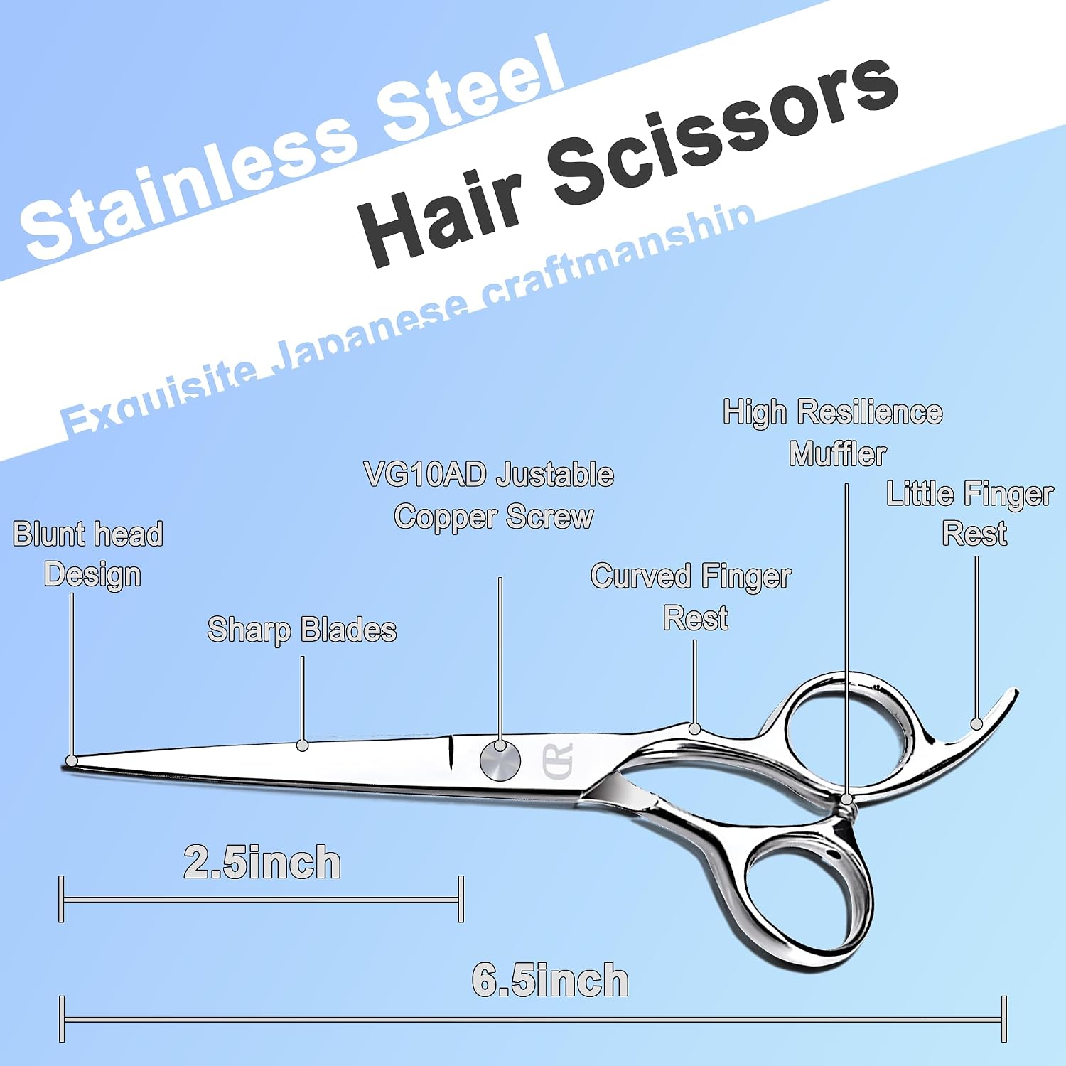 Hair Cutting Scissors Shears kit,Professional Edge Sharp Hair Scissors set,Barber Hairdressing Texturizing Thinning shears,Haircuting Styling Scissor kit Japanese 6.5 Inch (Silver)