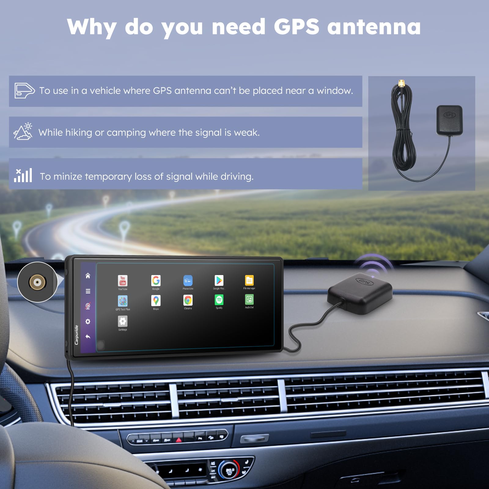 CARPURIDE W903Plus Bezprzewodowy CarPlay i Android Auto 4+64 GB, 9,3-calowy ekran dotykowy HD IPS CarPlay do samochodu, GPS online i offline, Mirror Link, Bluetooth, antena GPS, kamera cofania