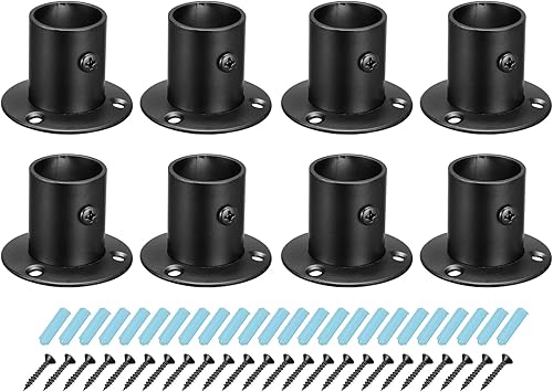 uxcell Soporte de barra de acero inoxidable de 1 pulgada de diámetro con tornillos para cortina de armario de baño, juego de 8, color negro